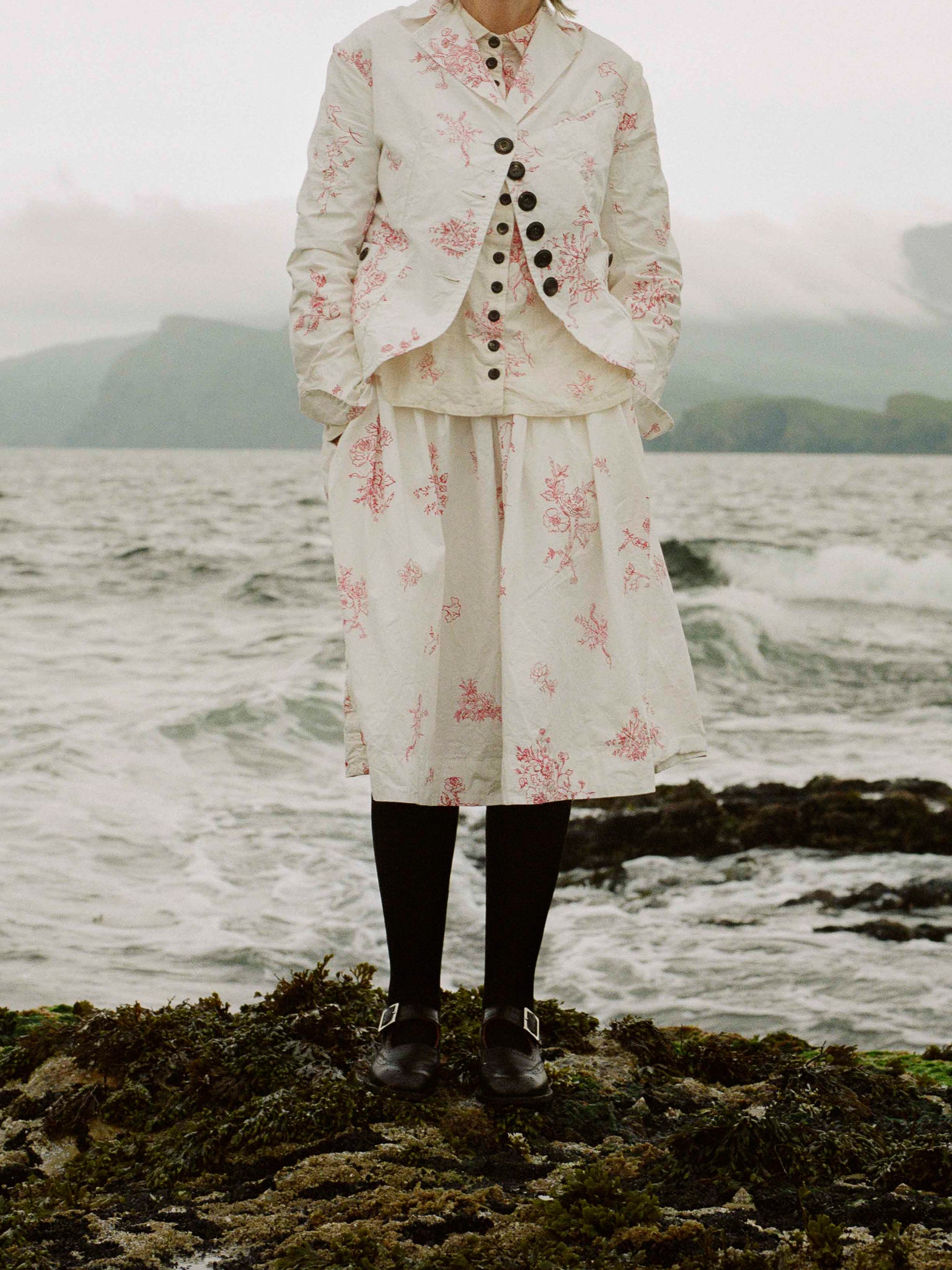 John Alexander Skelton Gather Skirt in White/Red - JOHN ALEXANDER SKELTON at Worthwhile - shop SKIRT