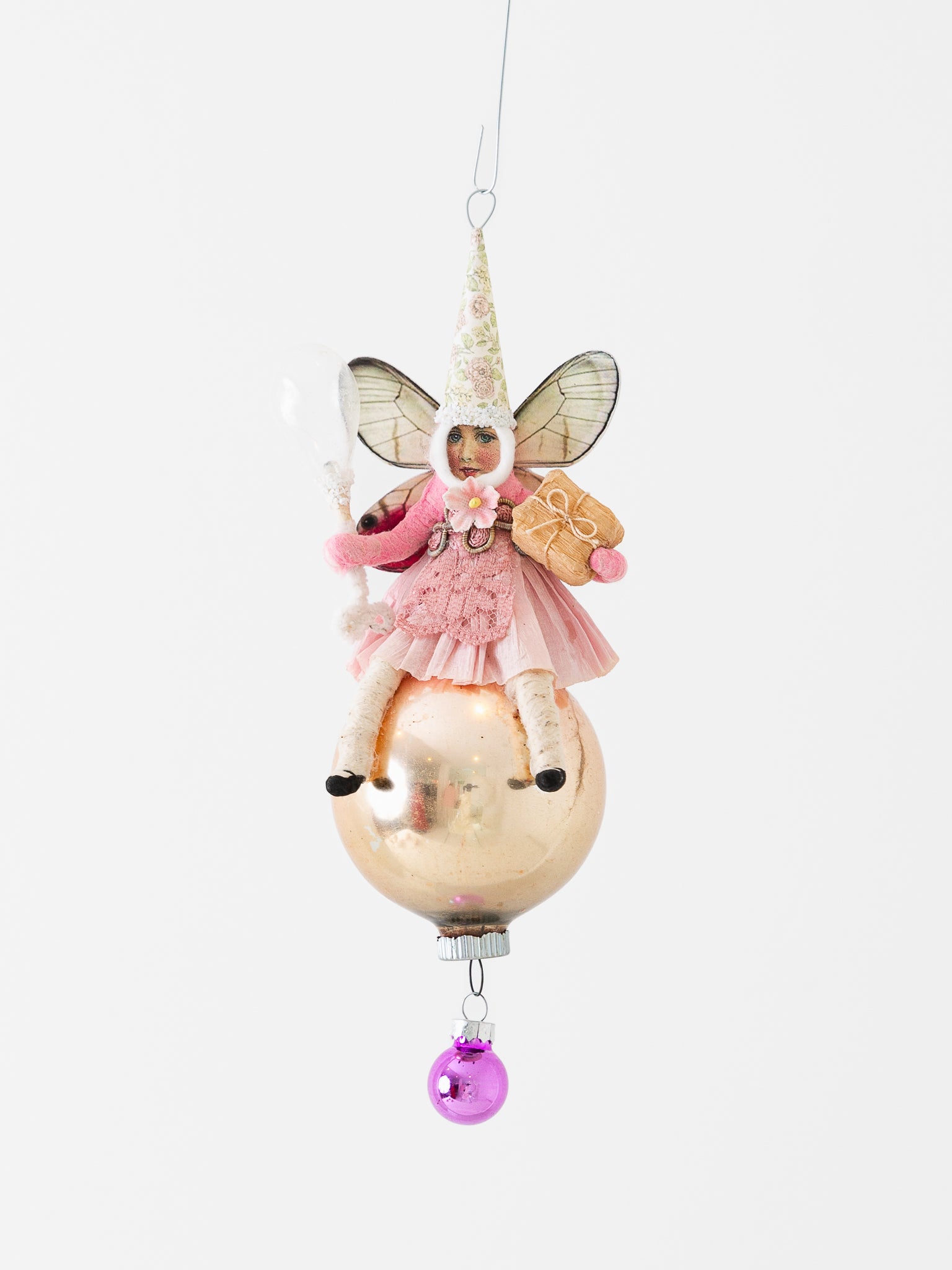 Spun Cotton Fairy On Glass Ball Ornament - Worthwhile