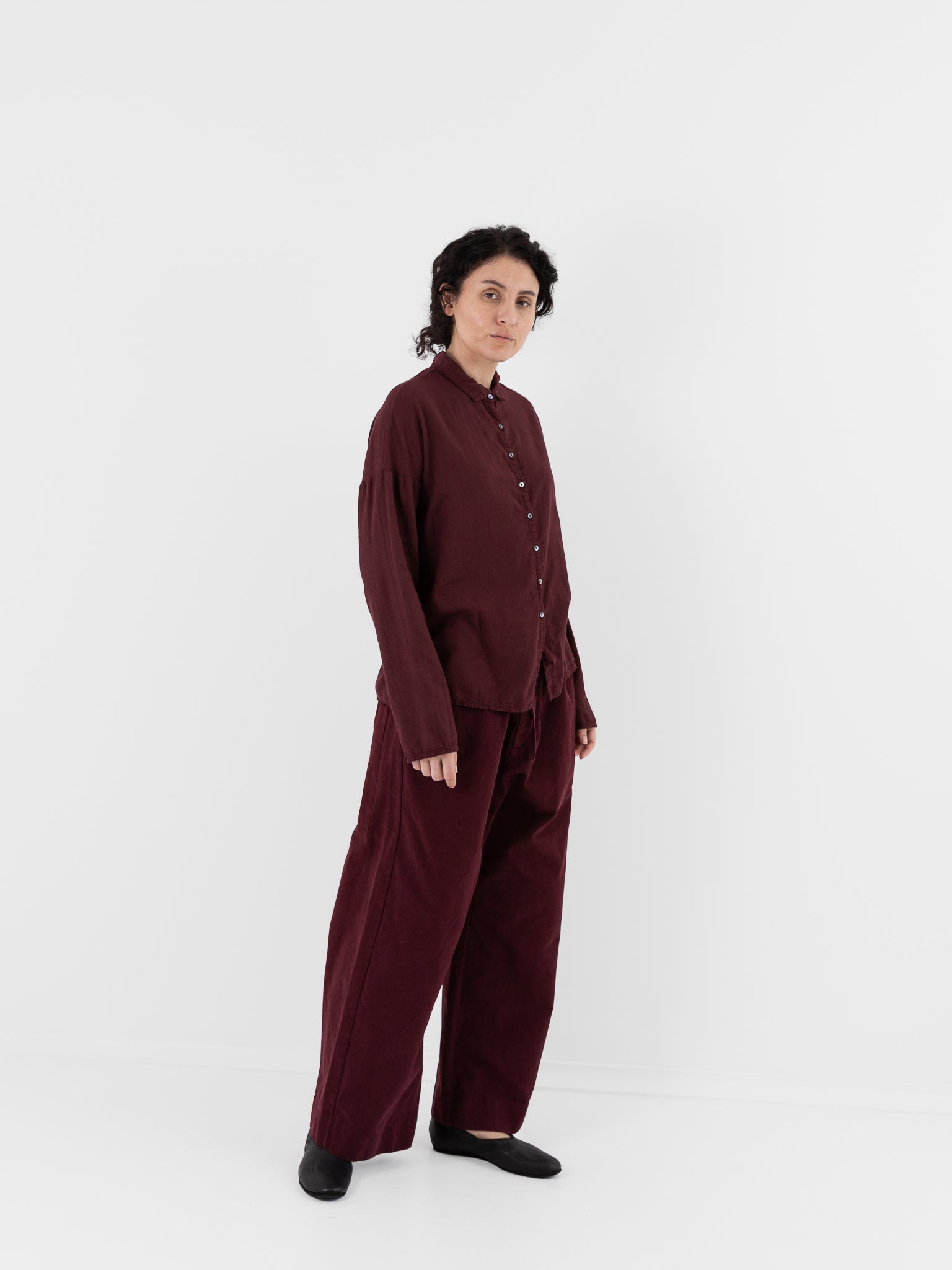 Album di Famiglia Short Collar Shirt LWC in Wine - ALBUM DI FAMIGLIA at Worthwhile - shop TOP