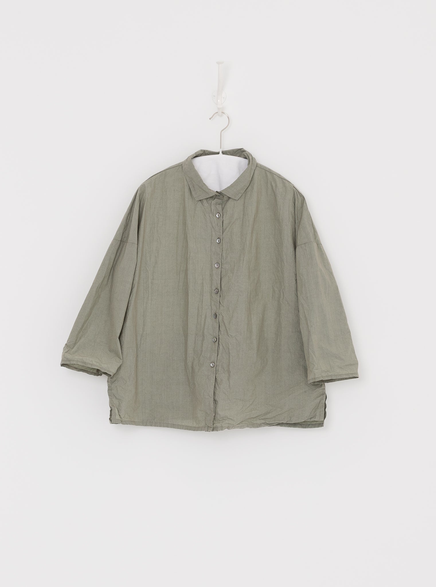 Album di Famiglia Short Collar Shirt in Sage TC - ALBUM DI FAMIGLIA at Worthwhile - shop TOP