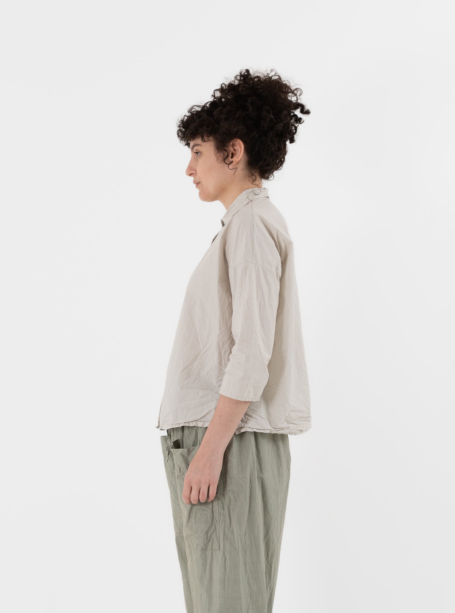 Album di Famiglia Short Collar Shirt in Pebble TC - ALBUM DI FAMIGLIA at Worthwhile - shop TOP