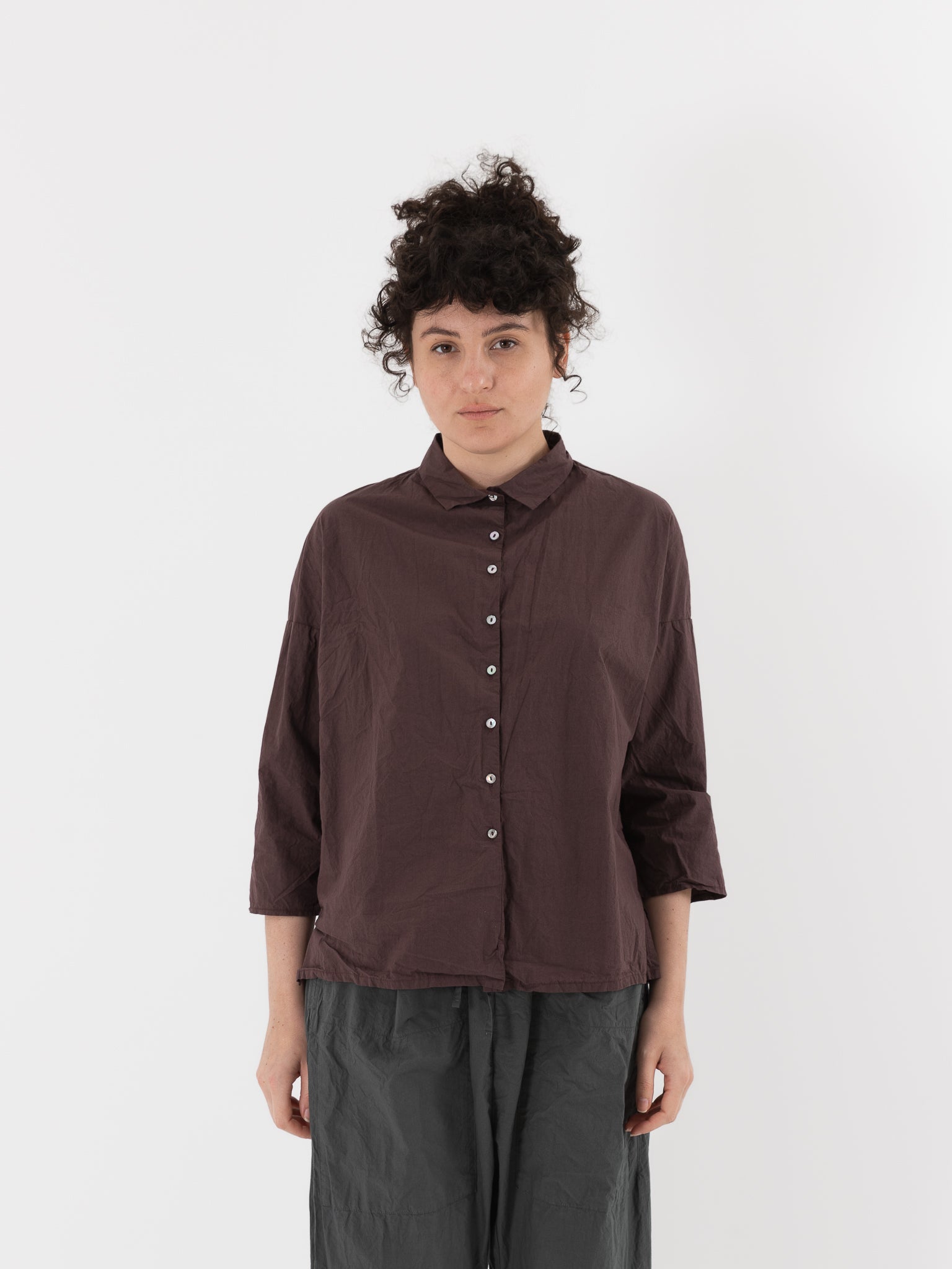 Album di Famiglia Short Collar Shirt in Grape TC - ALBUM DI FAMIGLIA at Worthwhile - shop TOP