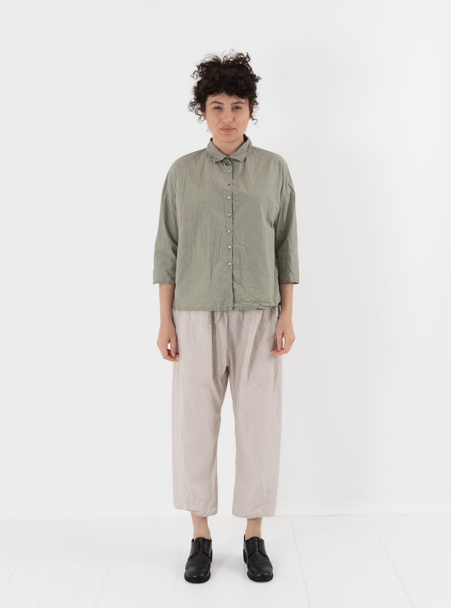 Album di Famiglia Short Collar Shirt in Sage TC - ALBUM DI FAMIGLIA at Worthwhile - shop TOP