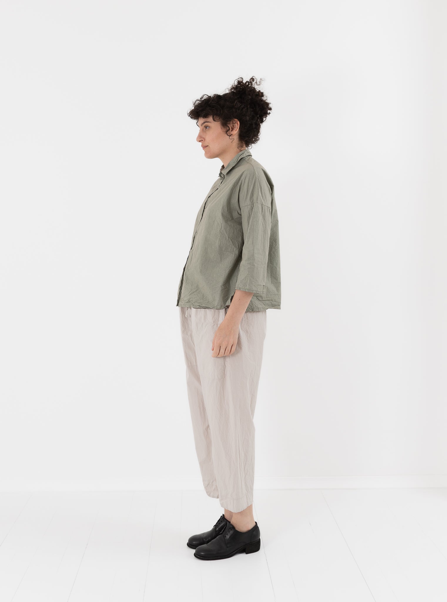 Album di Famiglia Short Collar Shirt in Sage TC - ALBUM DI FAMIGLIA at Worthwhile - shop TOP