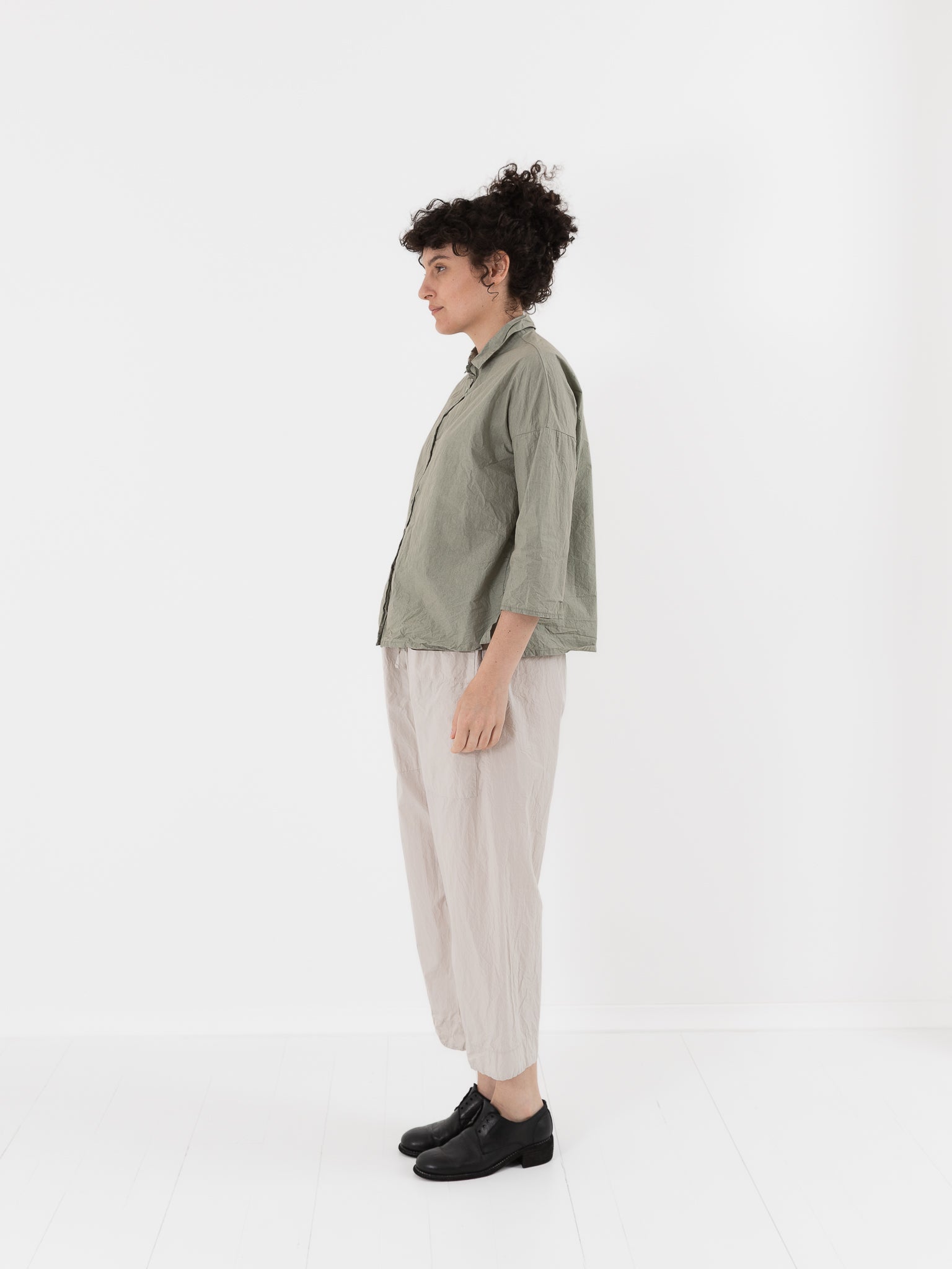 Album di Famiglia Short Collar Shirt in Sage TC - ALBUM DI FAMIGLIA at Worthwhile - shop TOP