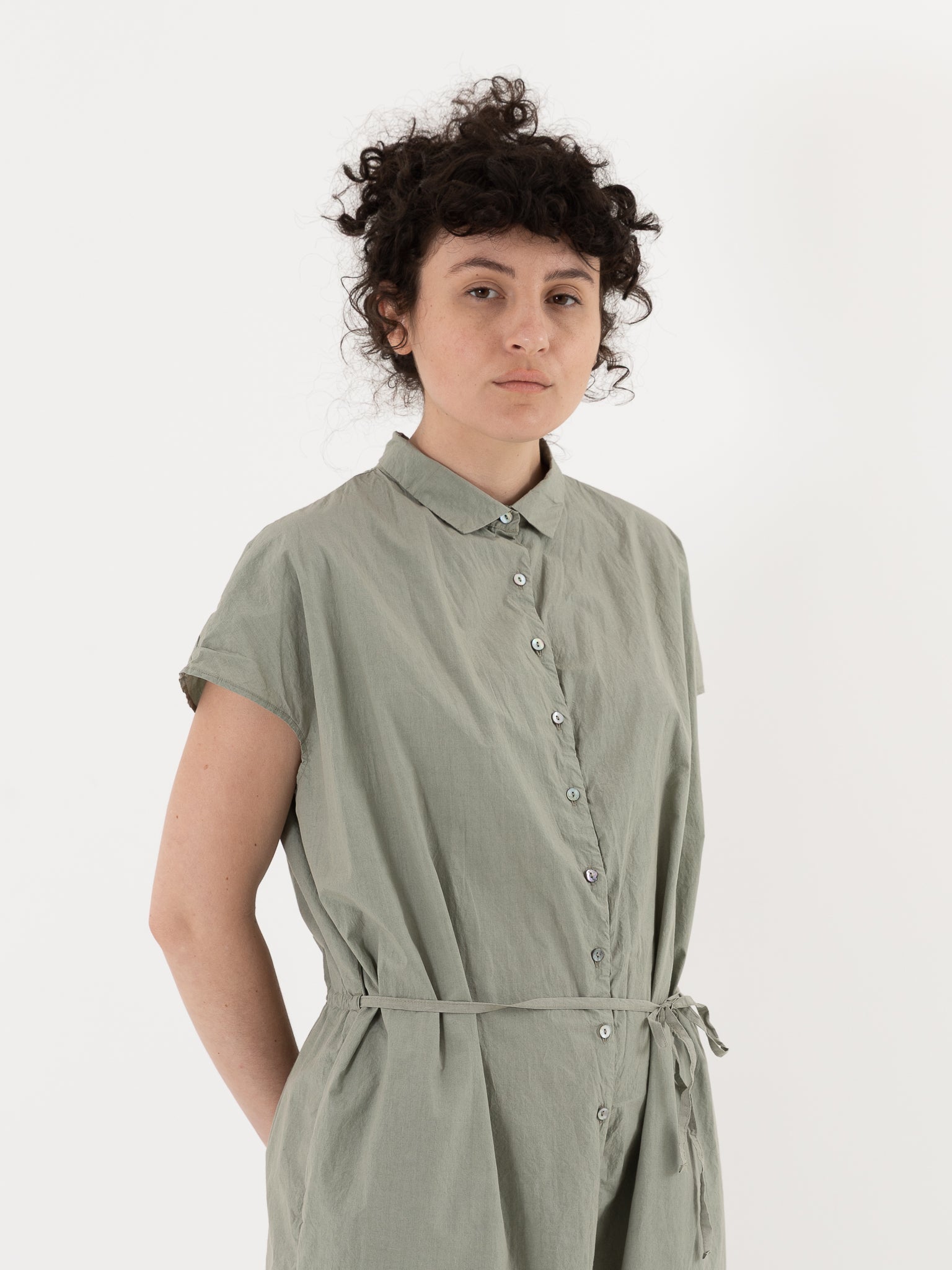 Album di Famiglia Collar Jumpsuit in Sage TC - ALBUM DI FAMIGLIA at Worthwhile - shop JUMPSUIT