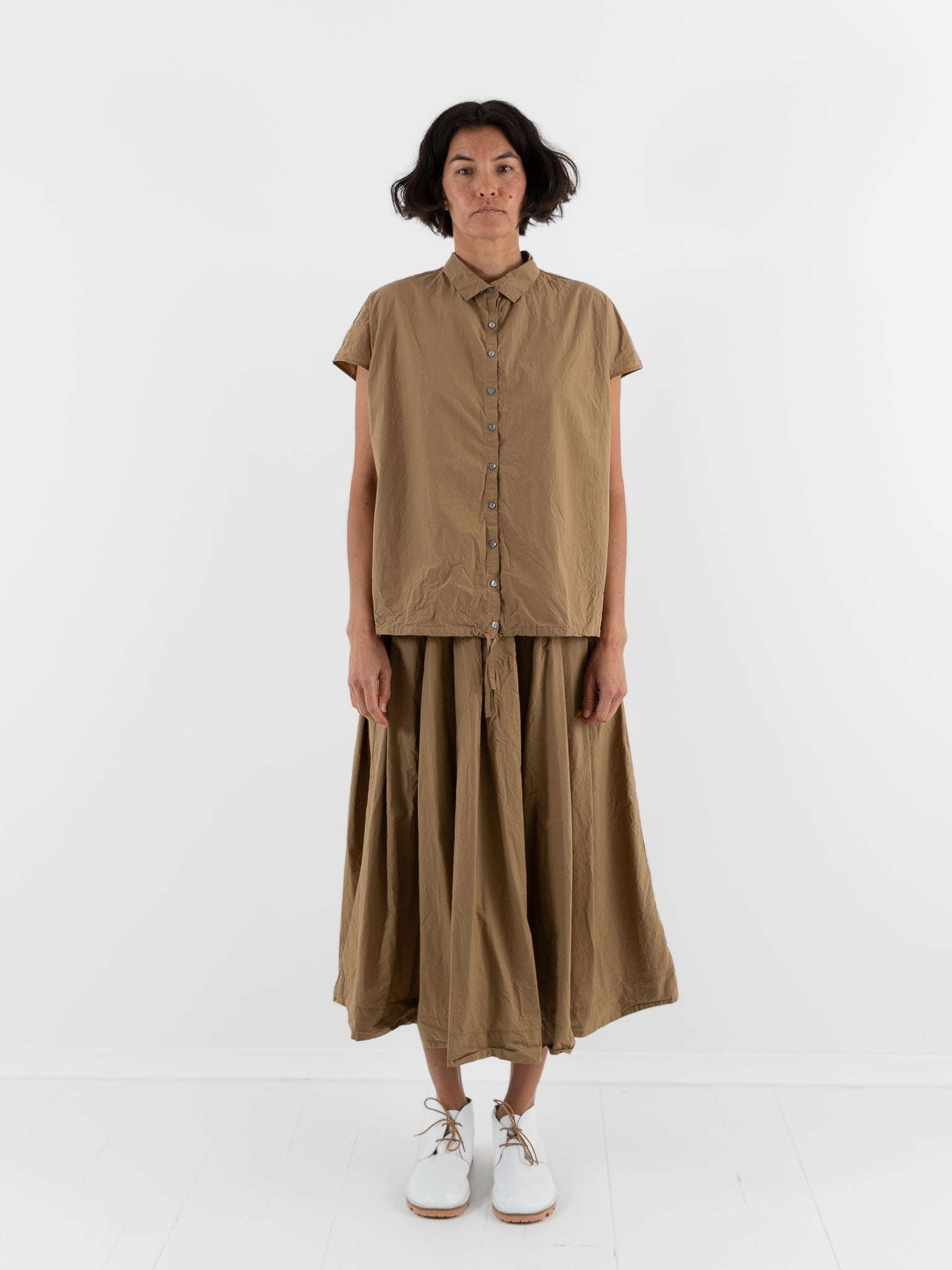 Album Di Famiglia Short Sleeveless Tie Shirt in Gold TC - ALBUM DI FAMIGLIA at Worthwhile - shop TOP