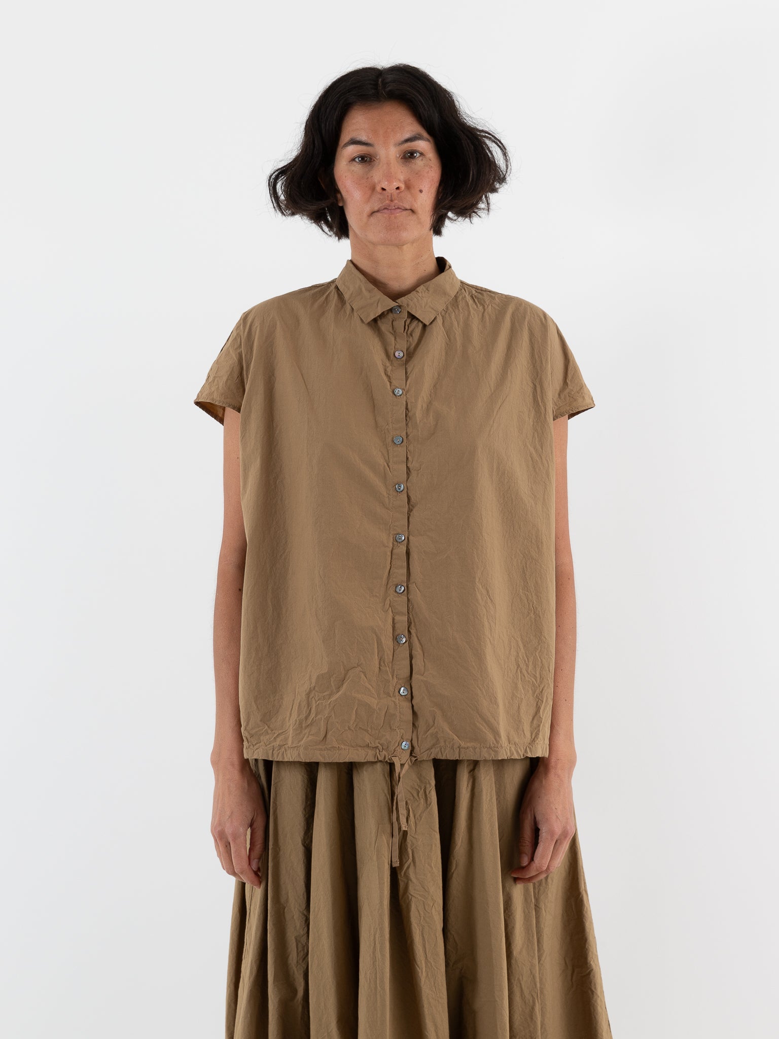 Album Di Famiglia Short Sleeveless Tie Shirt in Gold TC - ALBUM DI FAMIGLIA at Worthwhile - shop TOP