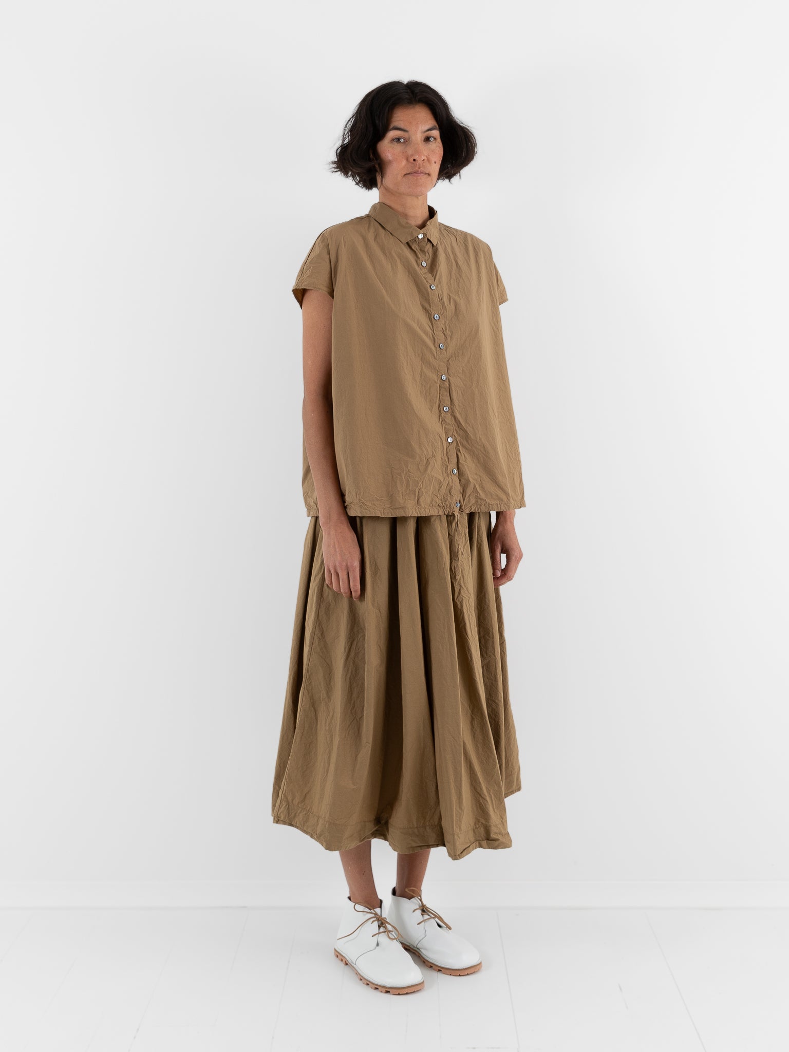 Album Di Famiglia Short Sleeveless Tie Shirt in Gold TC - ALBUM DI FAMIGLIA at Worthwhile - shop TOP