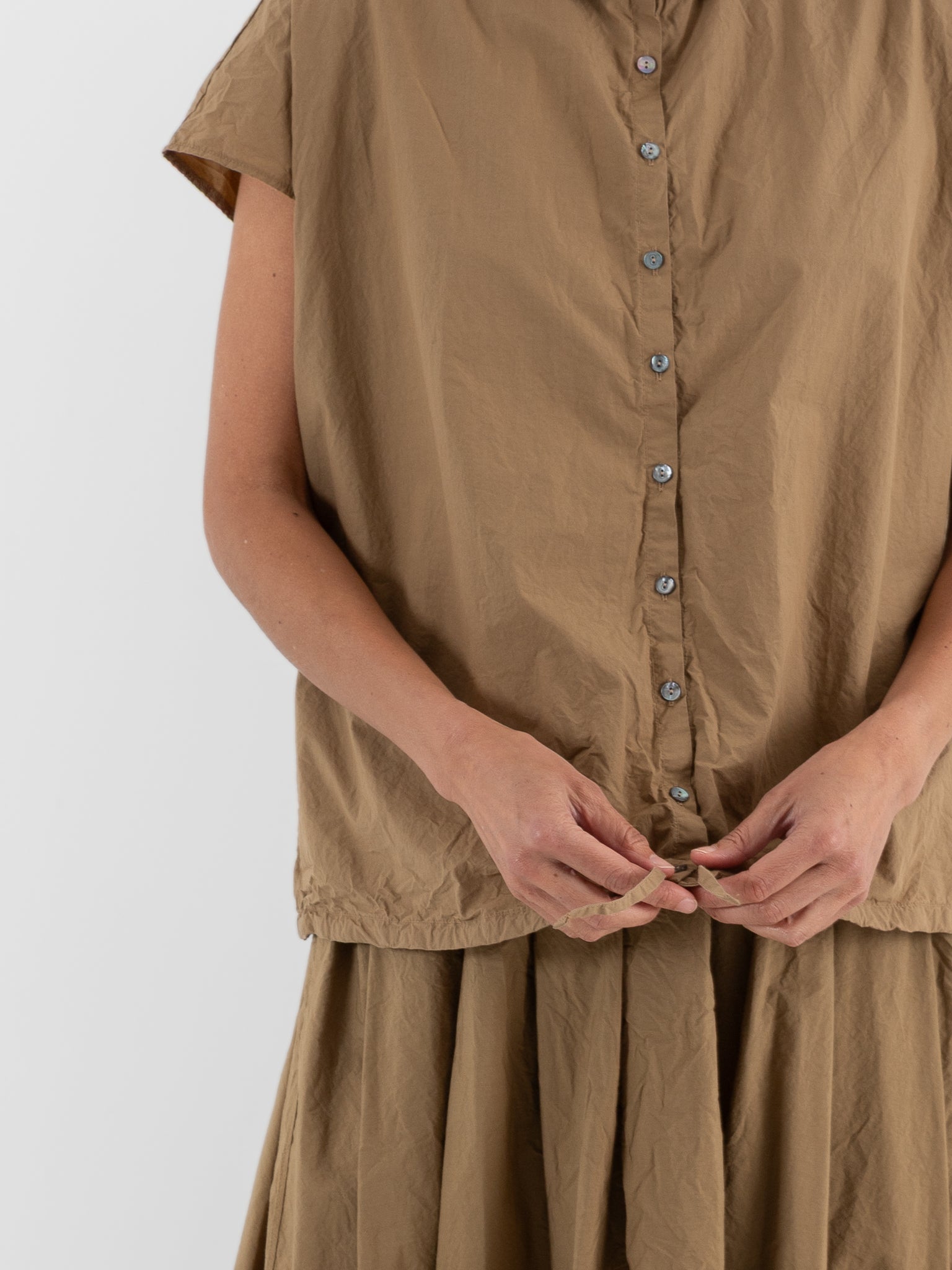 Album Di Famiglia Short Sleeveless Tie Shirt in Gold TC - ALBUM DI FAMIGLIA at Worthwhile - shop TOP