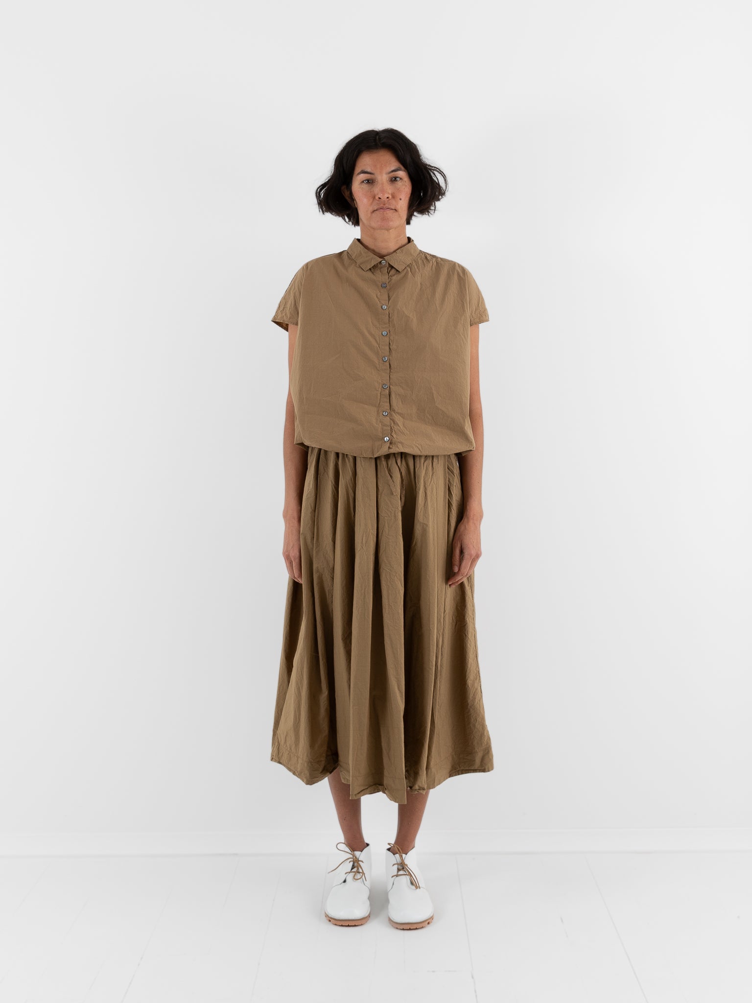 Album Di Famiglia Short Sleeveless Tie Shirt in Gold TC - ALBUM DI FAMIGLIA at Worthwhile - shop TOP