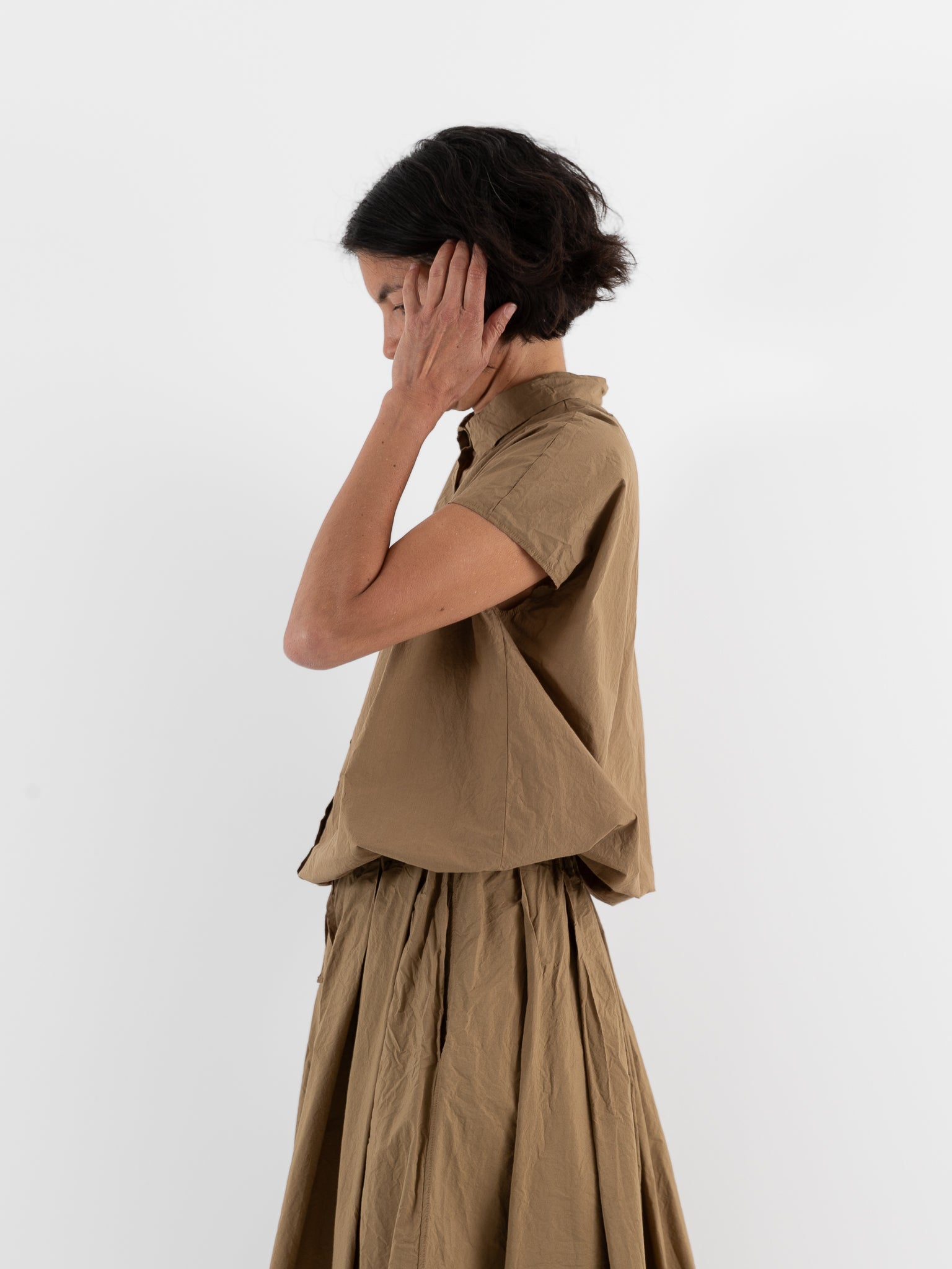 Album Di Famiglia Short Sleeveless Tie Shirt in Gold TC - ALBUM DI FAMIGLIA at Worthwhile - shop TOP