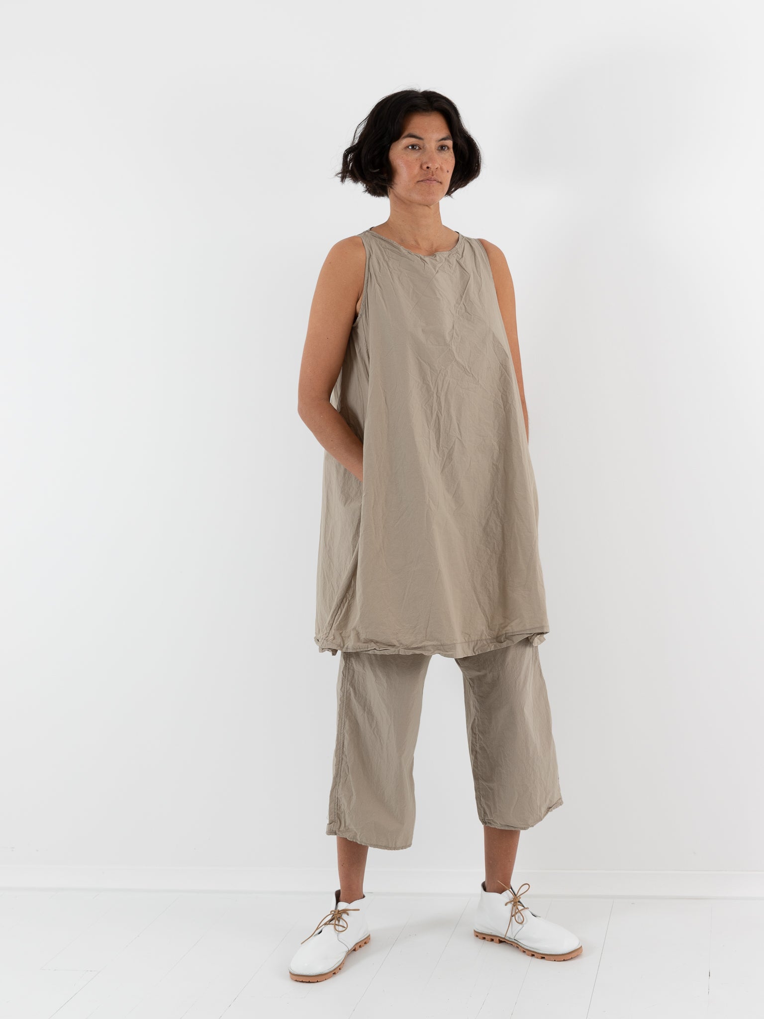 Album Di Famiglia Sleeveless Tunic in Stone TC - ALBUM DI FAMIGLIA at Worthwhile - shop TOP