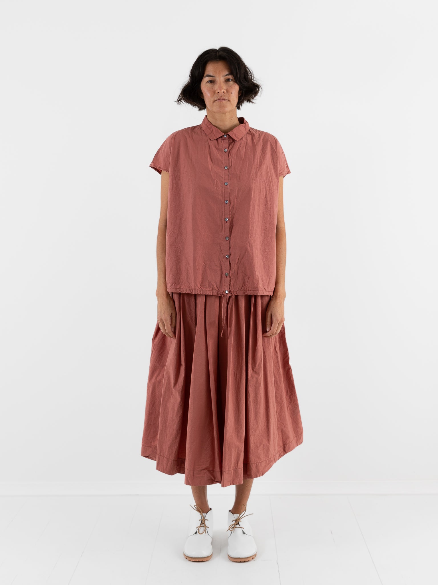 Album Di Famiglia Short Sleeveless Tie Shirt in coral TC - ALBUM DI FAMIGLIA at Worthwhile - shop TOP