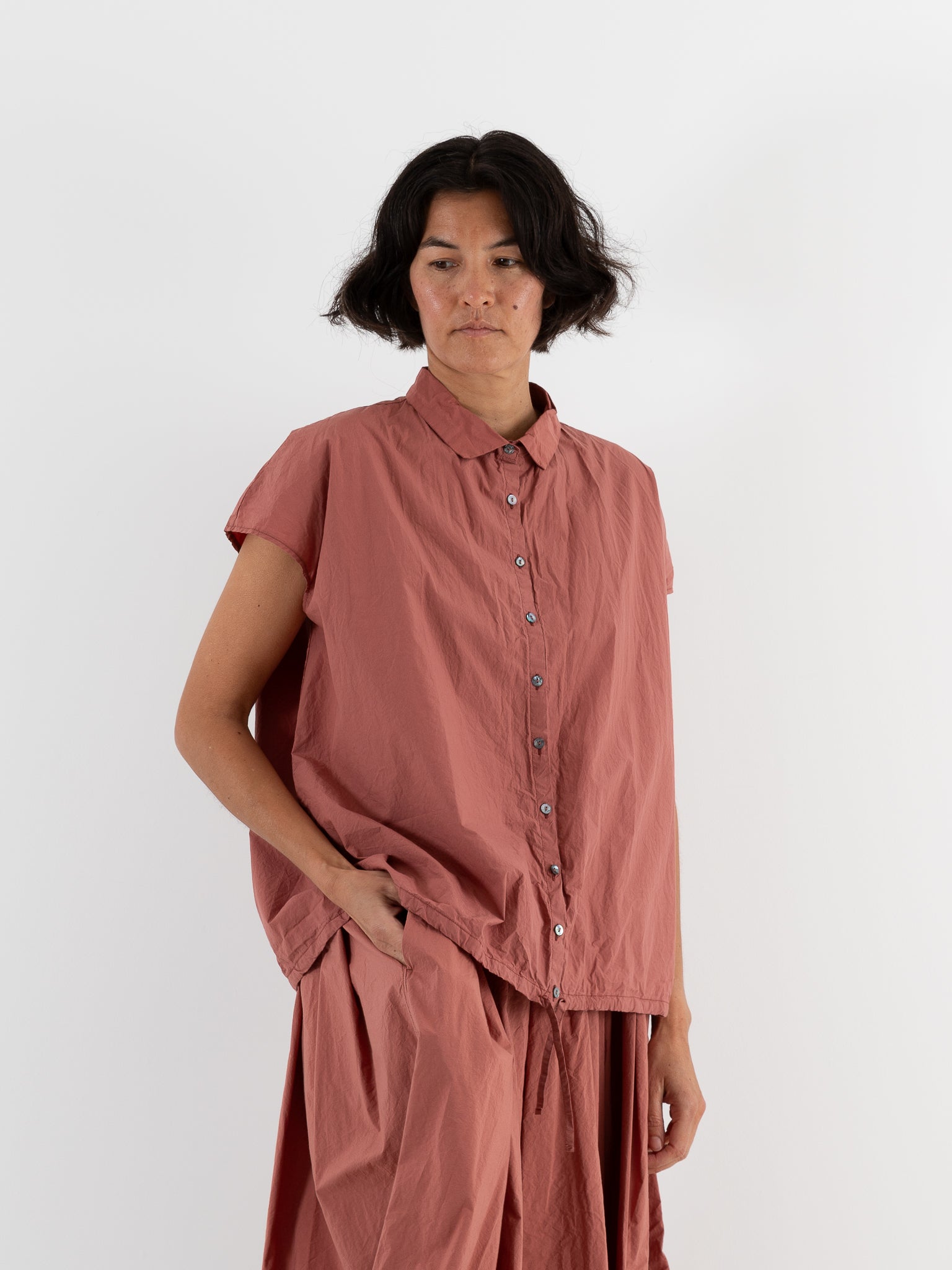 Album Di Famiglia Short Sleeveless Tie Shirt in coral TC - ALBUM DI FAMIGLIA at Worthwhile - shop TOP