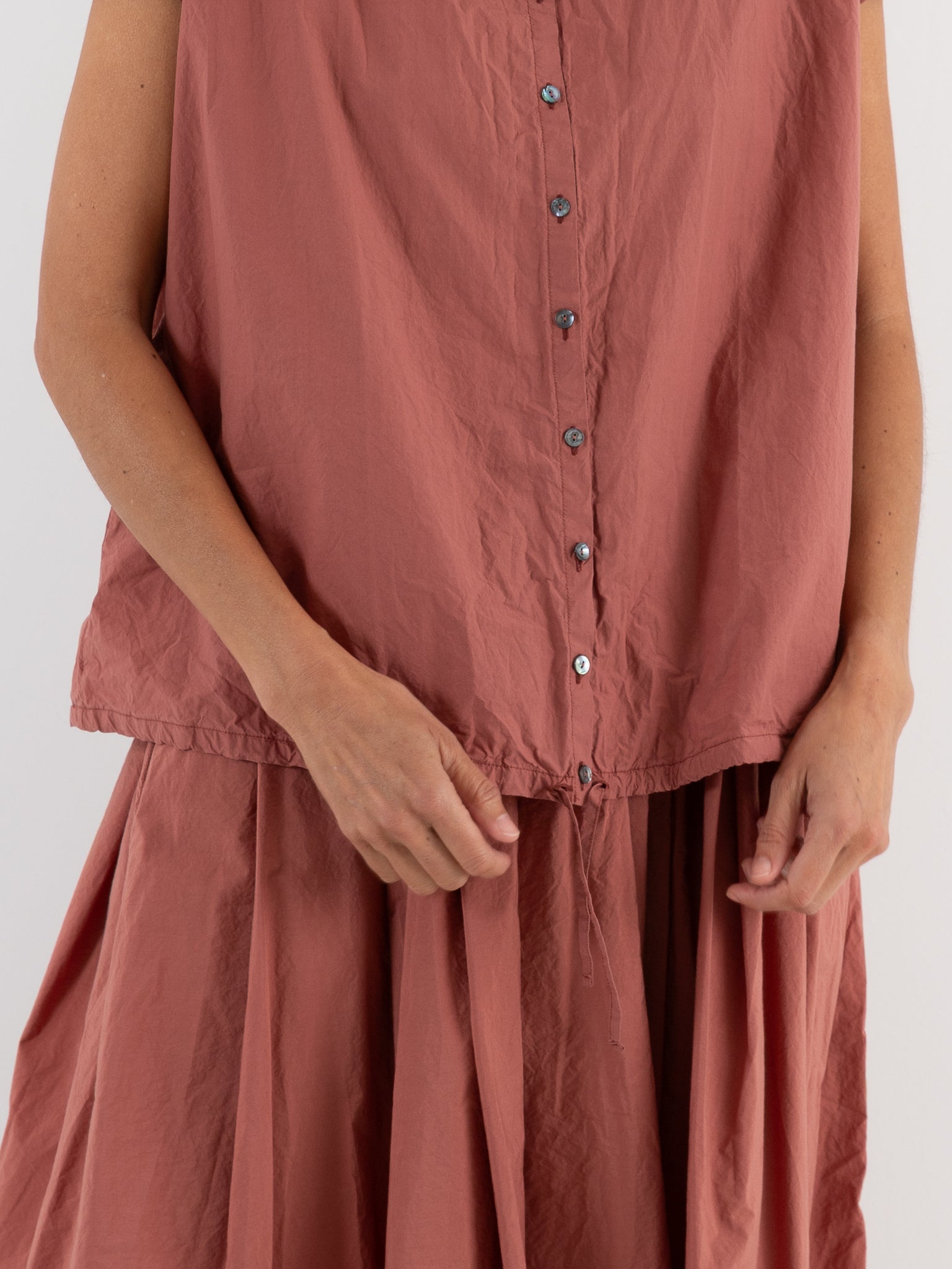 Album Di Famiglia Short Sleeveless Tie Shirt in coral TC - ALBUM DI FAMIGLIA at Worthwhile - shop TOP