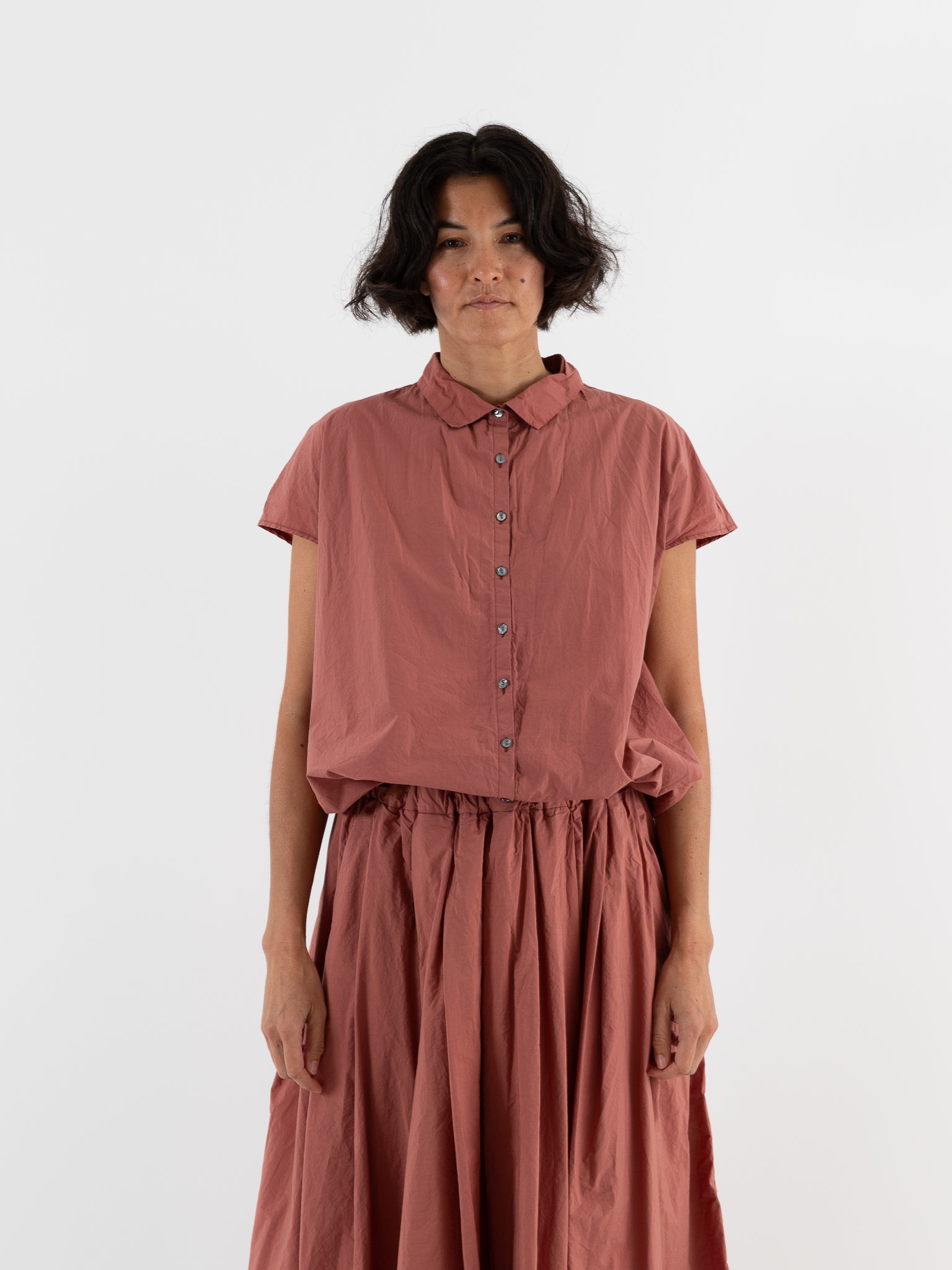 Album Di Famiglia Short Sleeveless Tie Shirt in coral TC - ALBUM DI FAMIGLIA at Worthwhile - shop TOP
