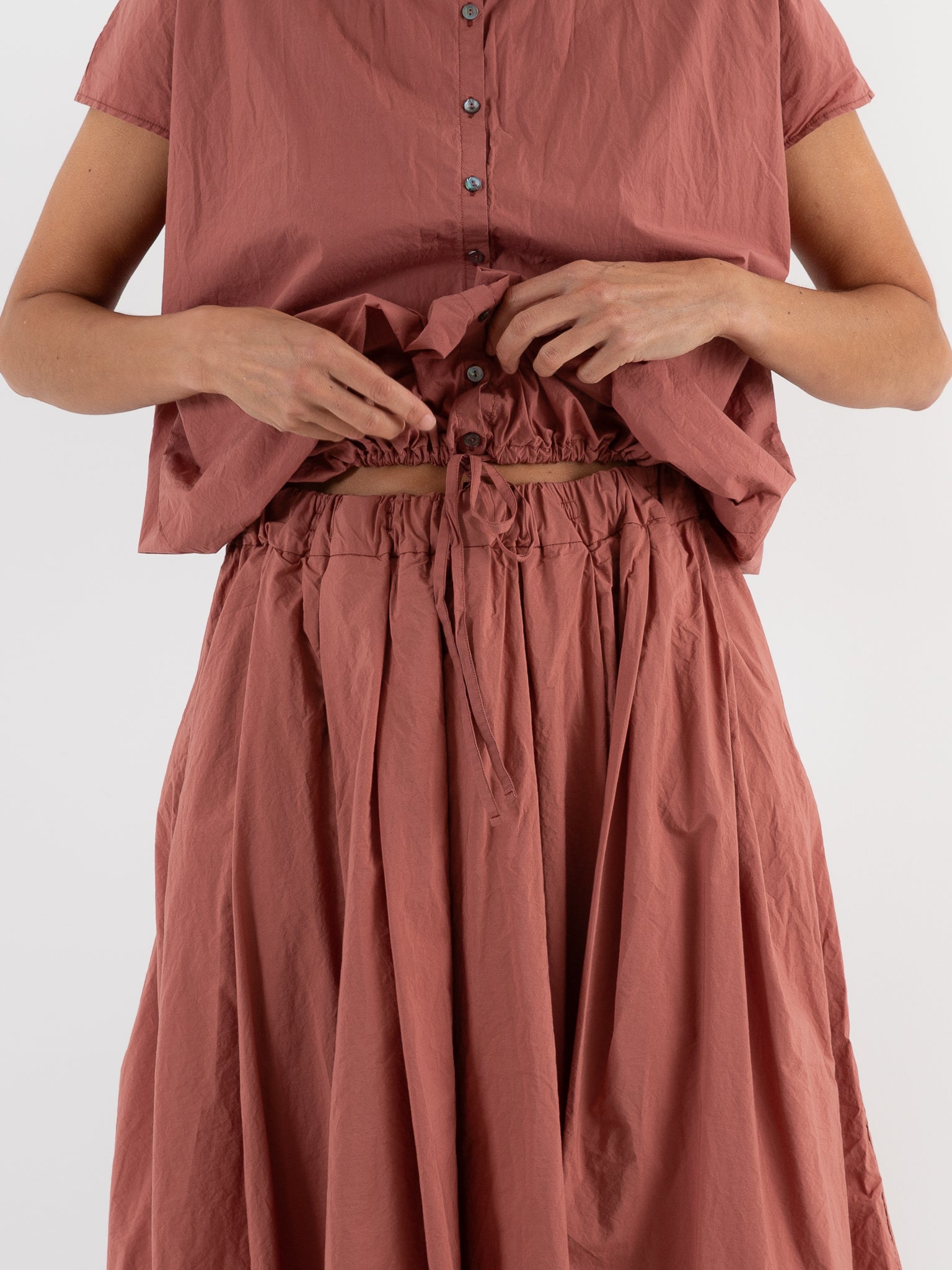 Album Di Famiglia Short Sleeveless Tie Shirt in coral TC - ALBUM DI FAMIGLIA at Worthwhile - shop TOP