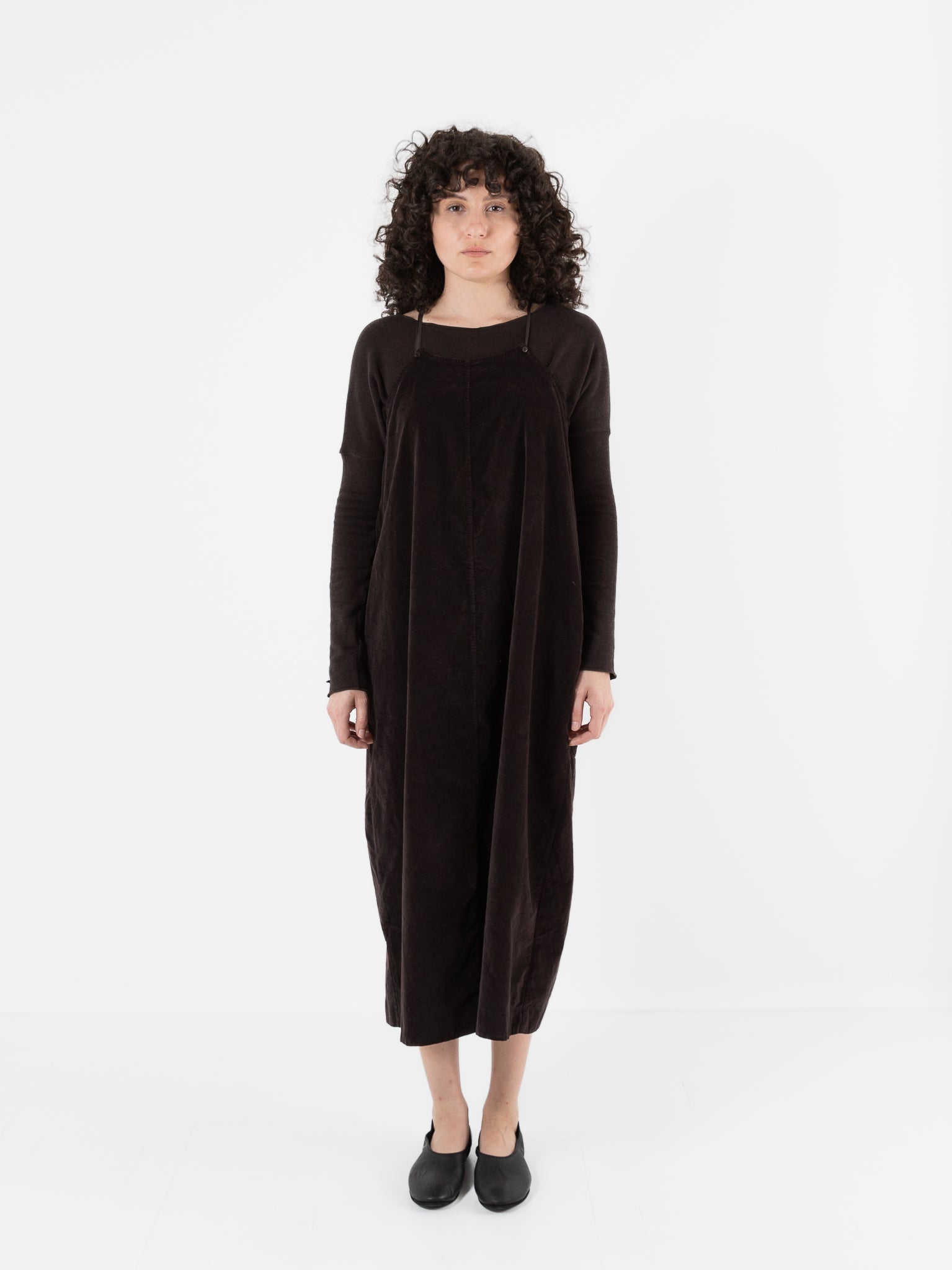 Album Di Famiglia Velvet Skirt Salopette in Chocolate - ALBUM DI FAMIGLIA at Worthwhile - shop DRESS