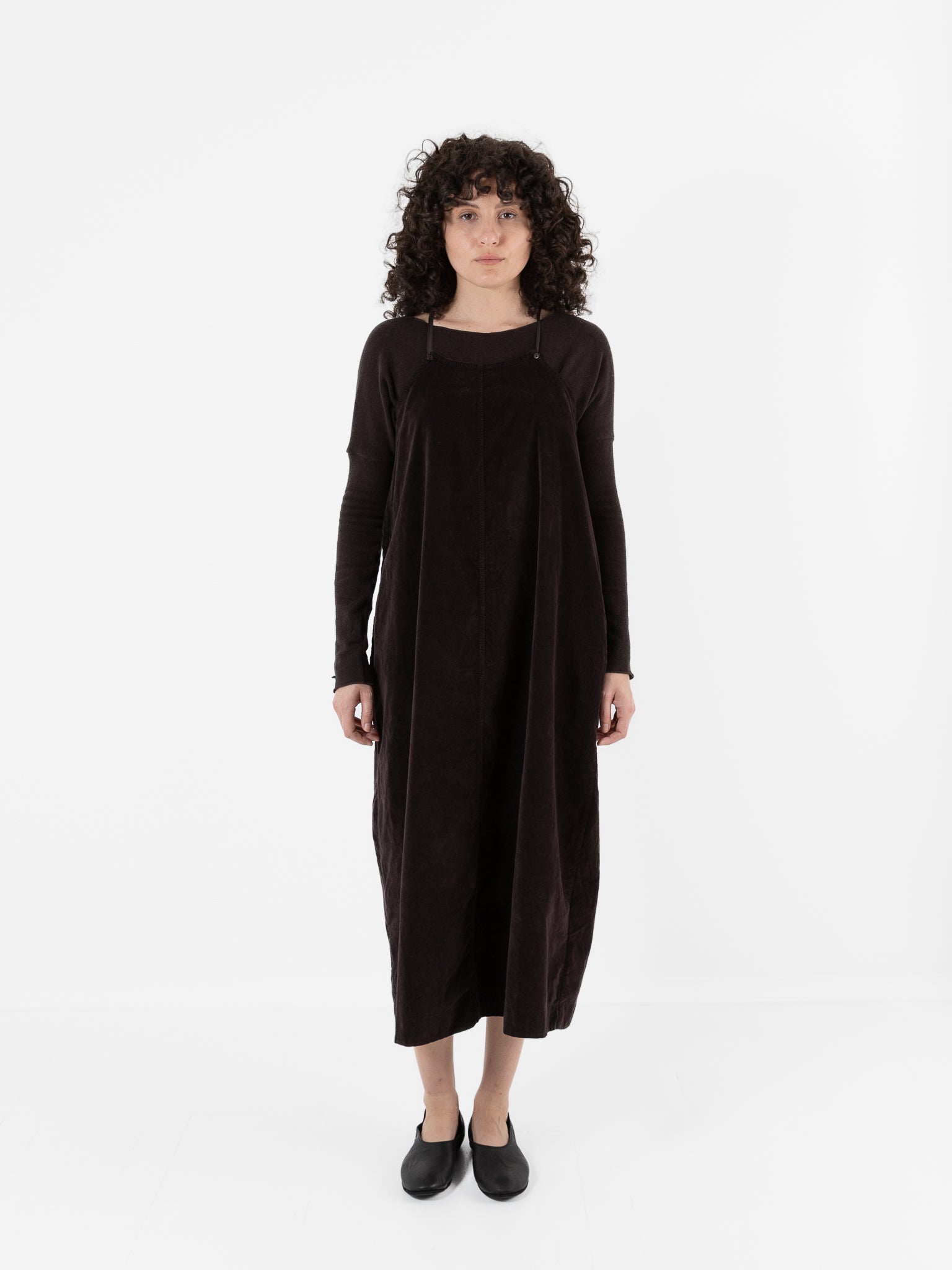 Album Di Famiglia Velvet Skirt Salopette in Chocolate - ALBUM DI FAMIGLIA at Worthwhile - shop DRESS