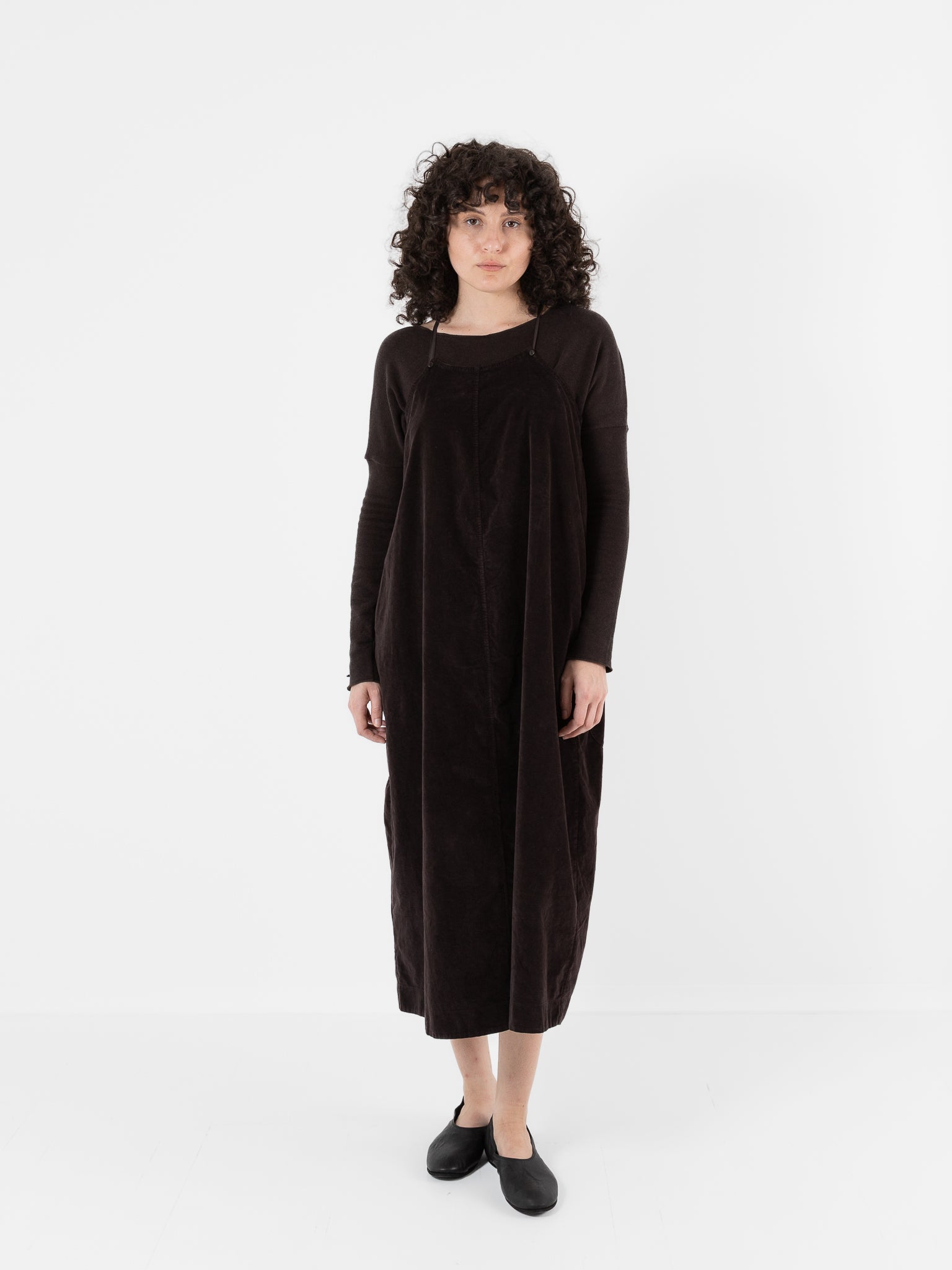 Album Di Famiglia Velvet Skirt Salopette in Chocolate - ALBUM DI FAMIGLIA at Worthwhile - shop DRESS