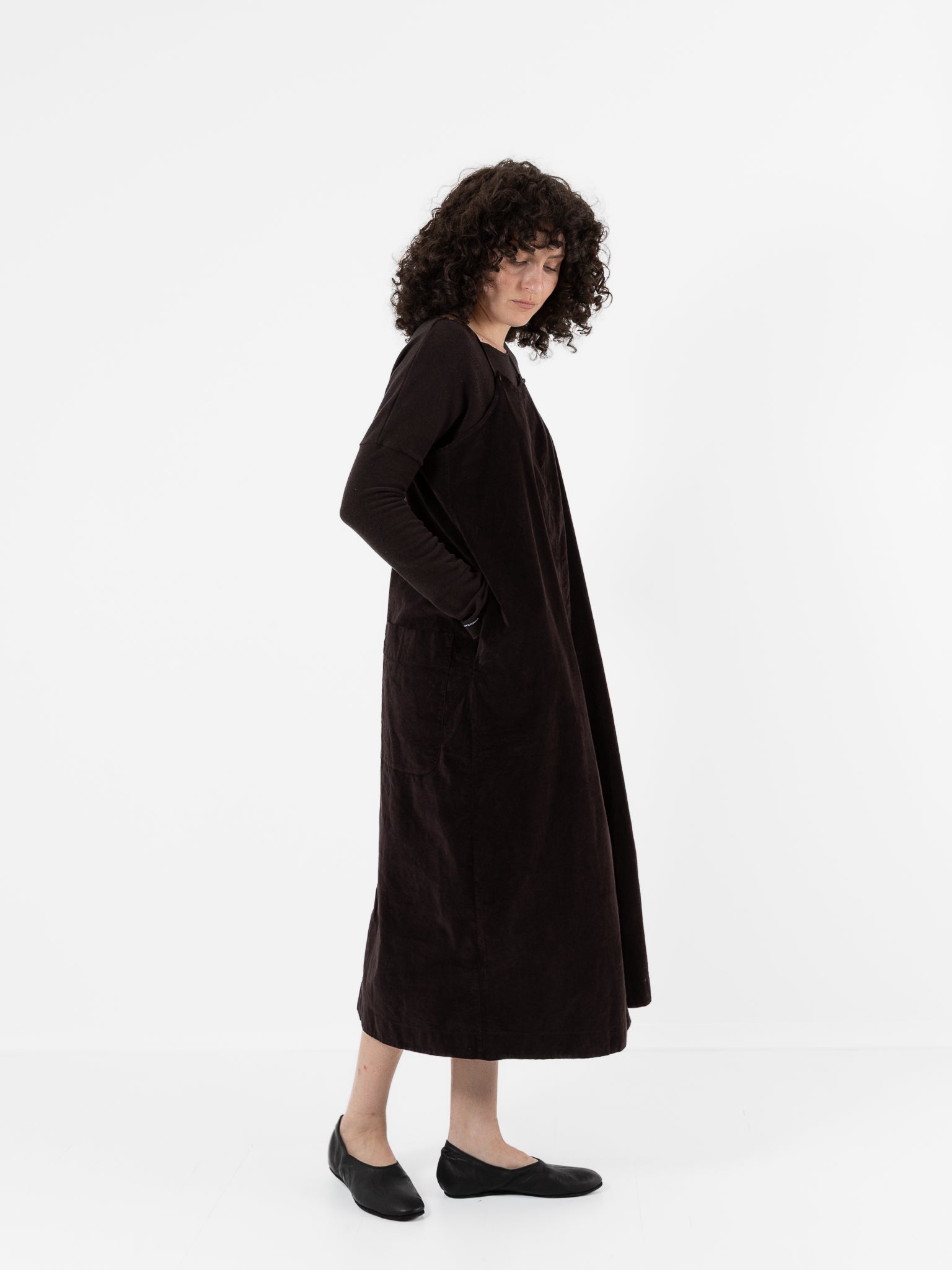 Album Di Famiglia Velvet Skirt Salopette in Chocolate - ALBUM DI FAMIGLIA at Worthwhile - shop DRESS