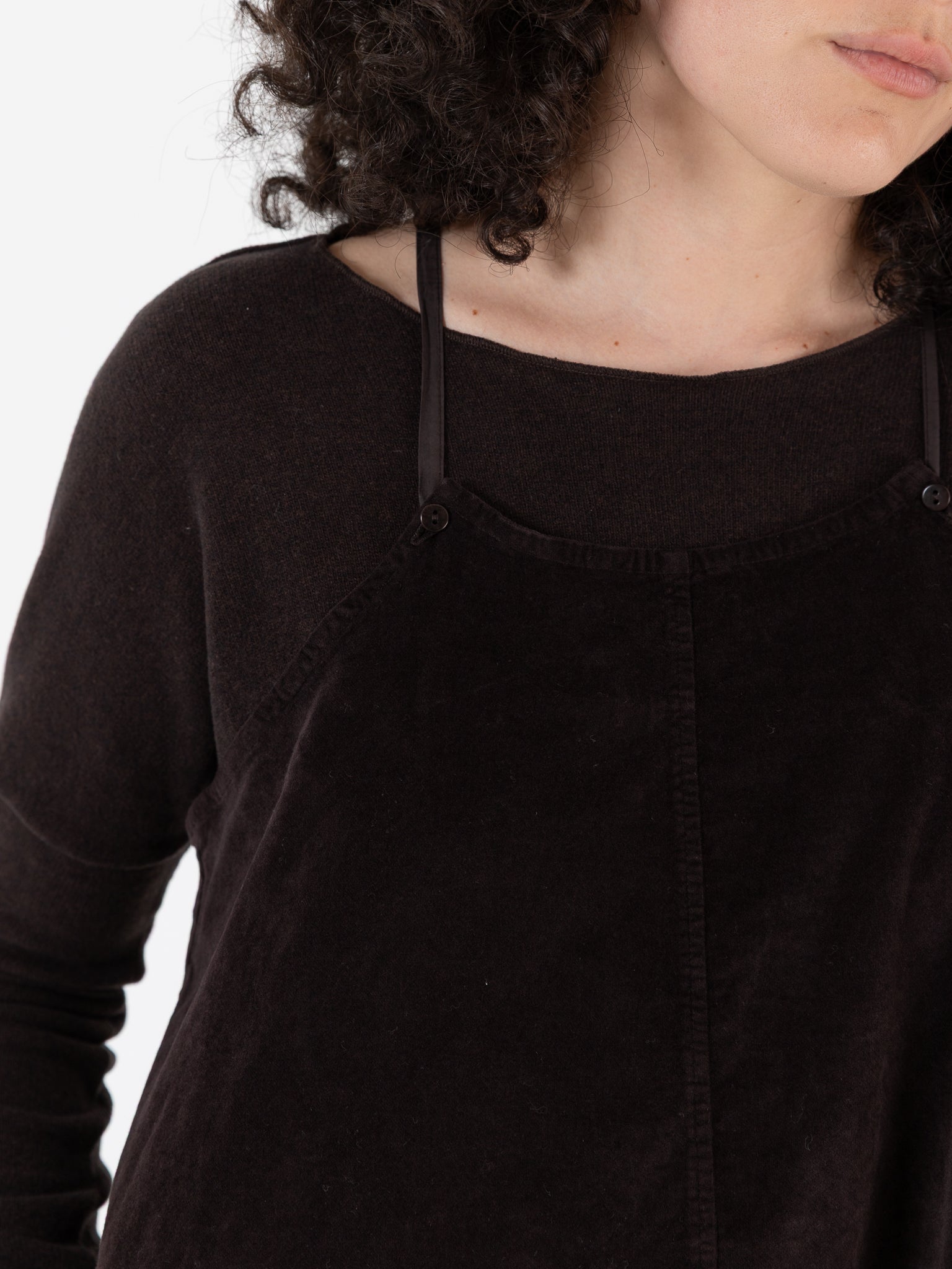 Album Di Famiglia Velvet Skirt Salopette in Chocolate - ALBUM DI FAMIGLIA at Worthwhile - shop DRESS