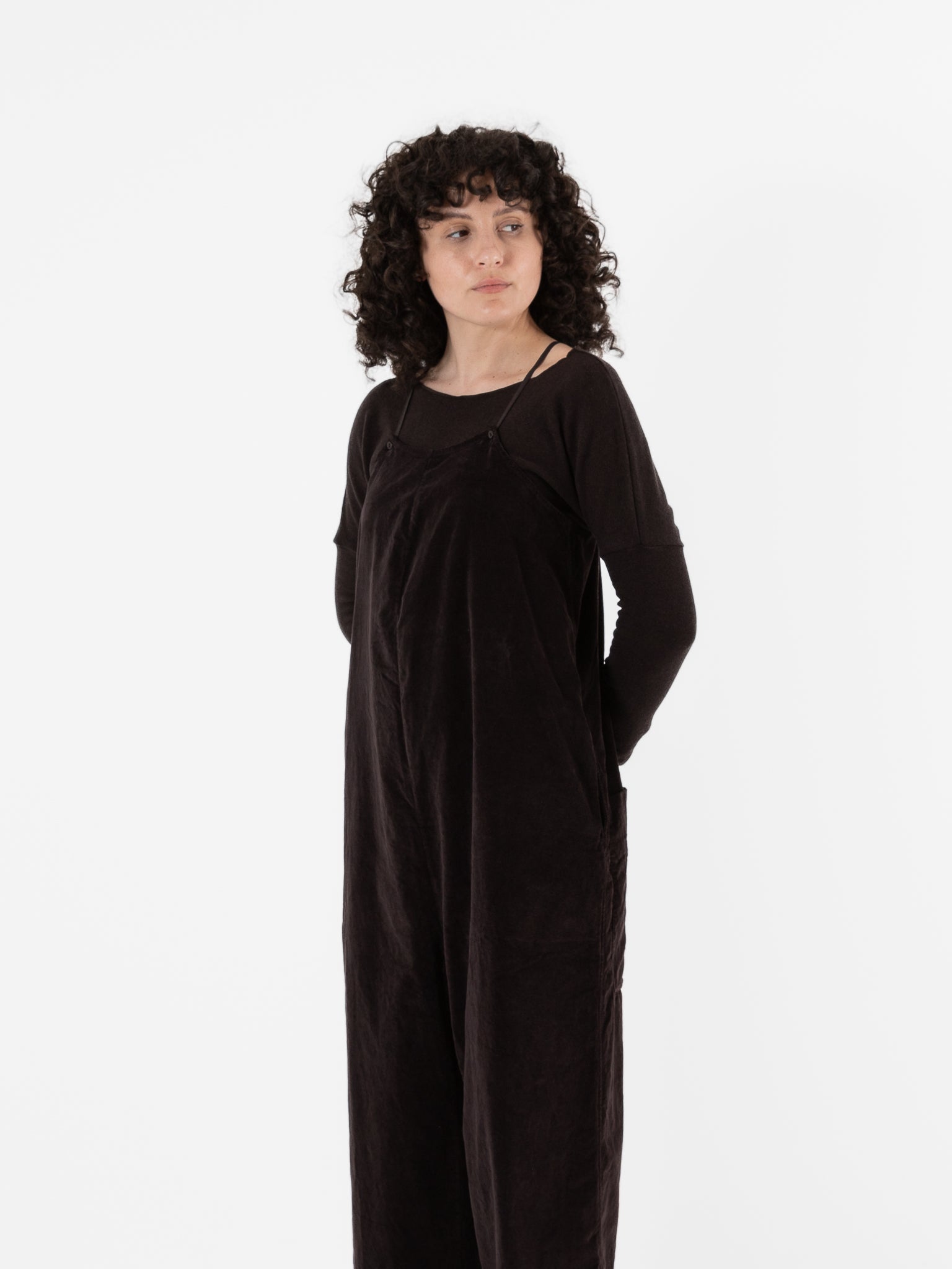 Album Di Famiglia Velvet Salopette in Chocolate - ALBUM DI FAMIGLIA at Worthwhile - shop JUMPSUIT