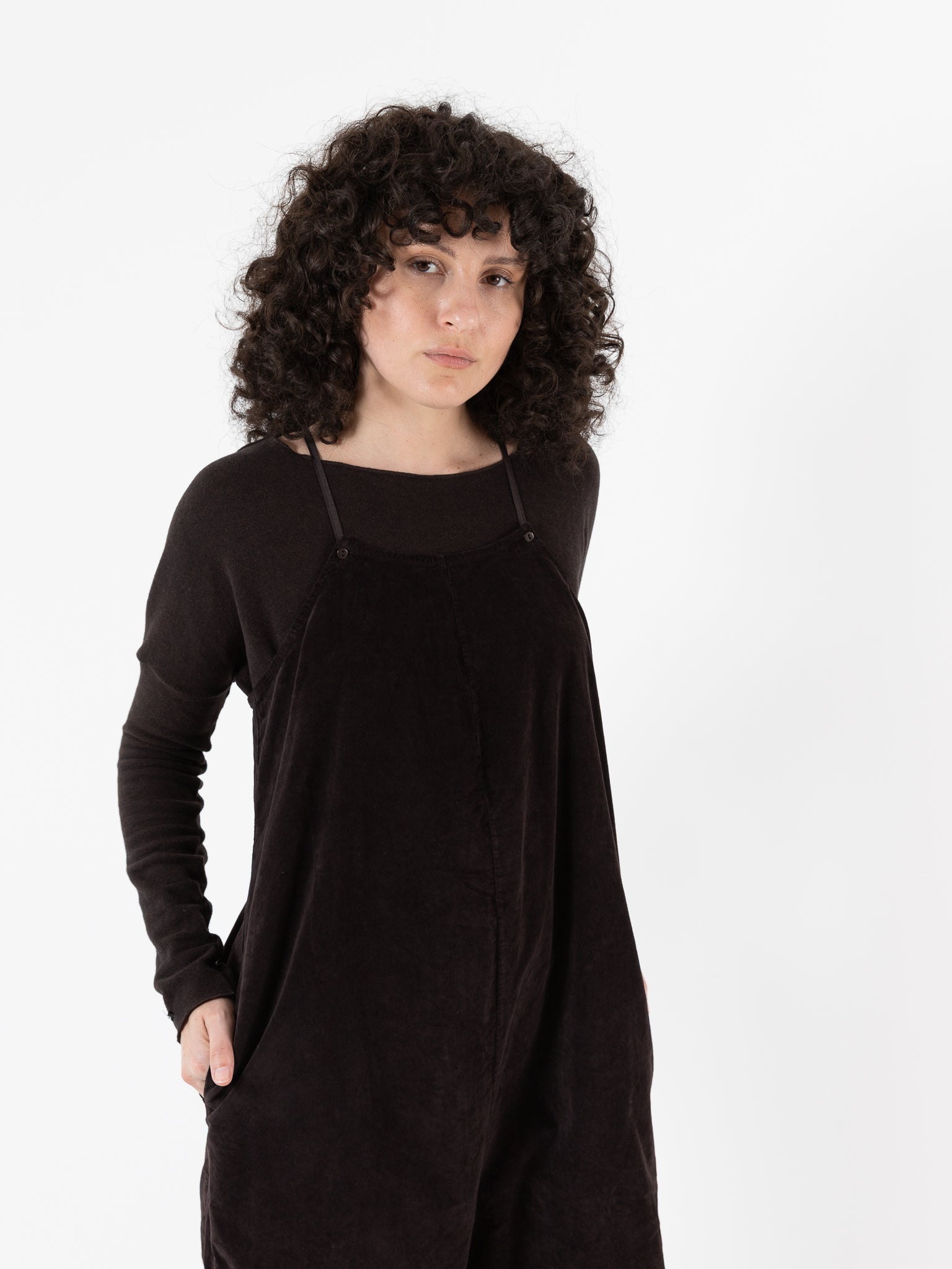 Album Di Famiglia Velvet Salopette in Chocolate - ALBUM DI FAMIGLIA at Worthwhile - shop JUMPSUIT