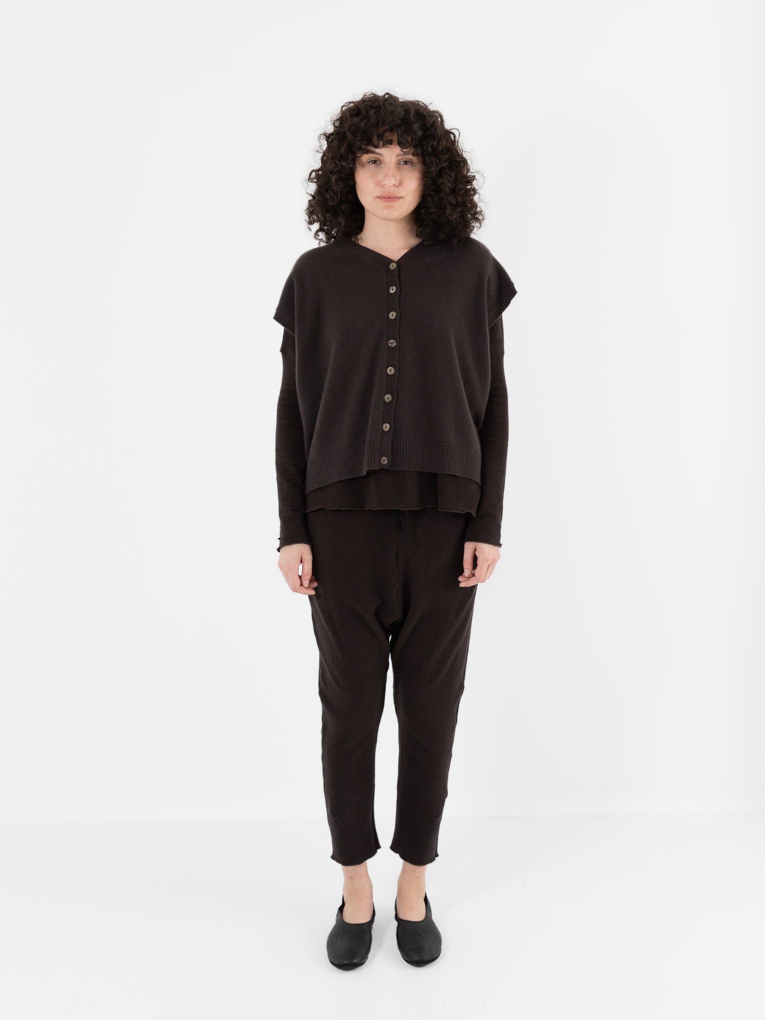 Album Di Famiglia Cashmere Open Vest in Chocolate - ALBUM DI FAMIGLIA at Worthwhile - shop VEST