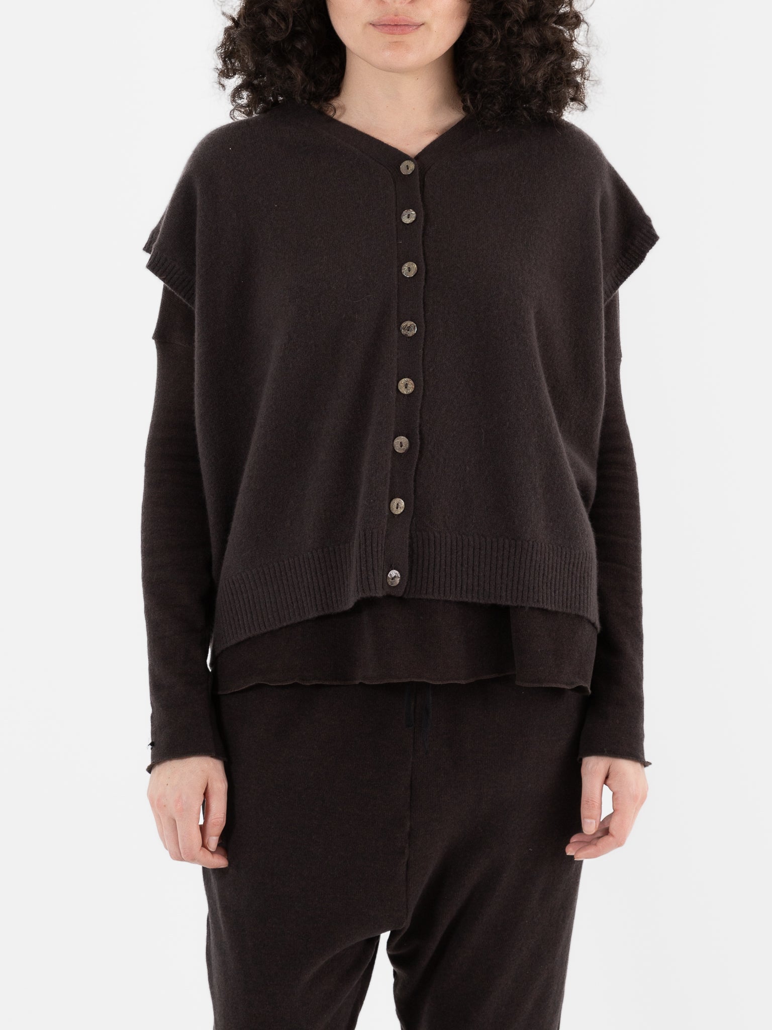 Album Di Famiglia Cashmere Open Vest in Chocolate - ALBUM DI FAMIGLIA at Worthwhile - shop VEST