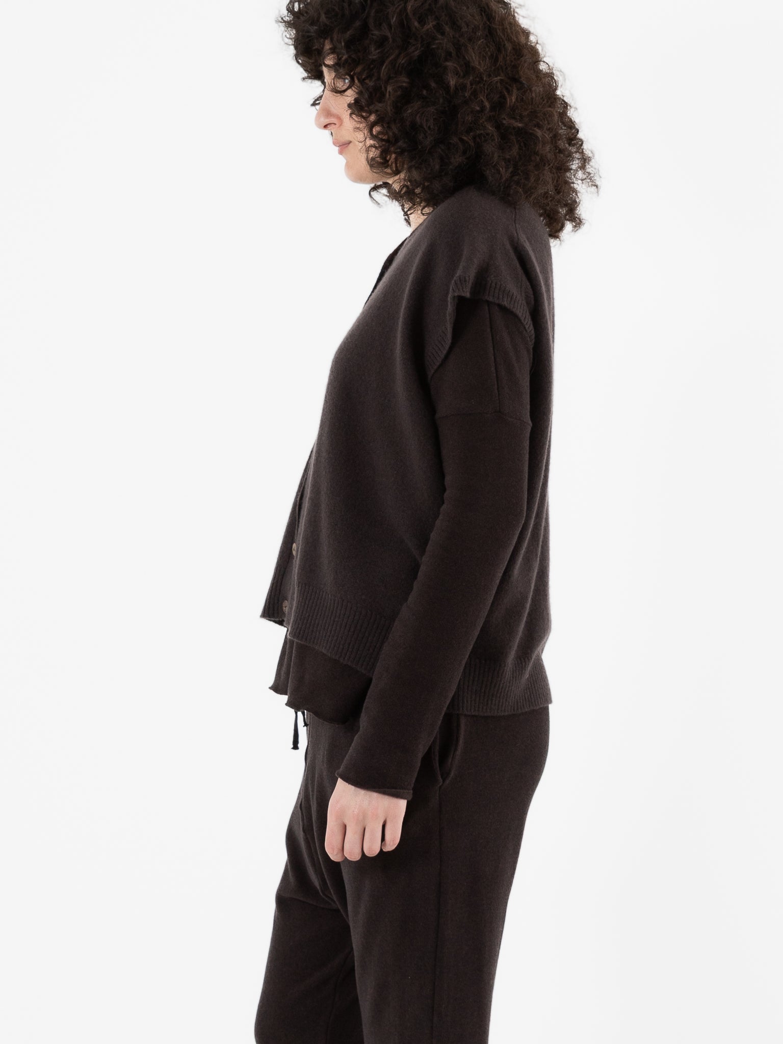 Album Di Famiglia Cashmere Open Vest in Chocolate - ALBUM DI FAMIGLIA at Worthwhile - shop VEST