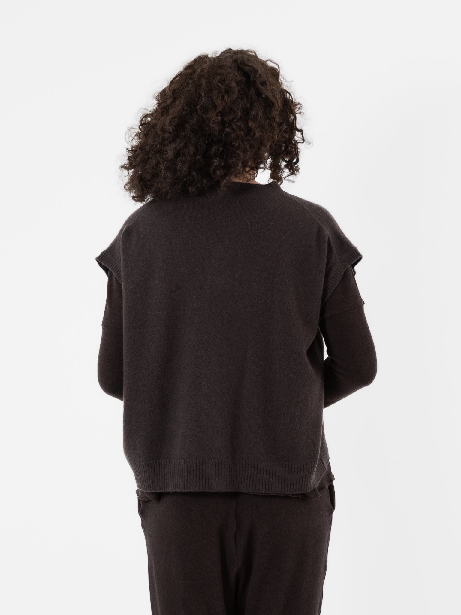 Album Di Famiglia Cashmere Open Vest in Chocolate - ALBUM DI FAMIGLIA at Worthwhile - shop VEST