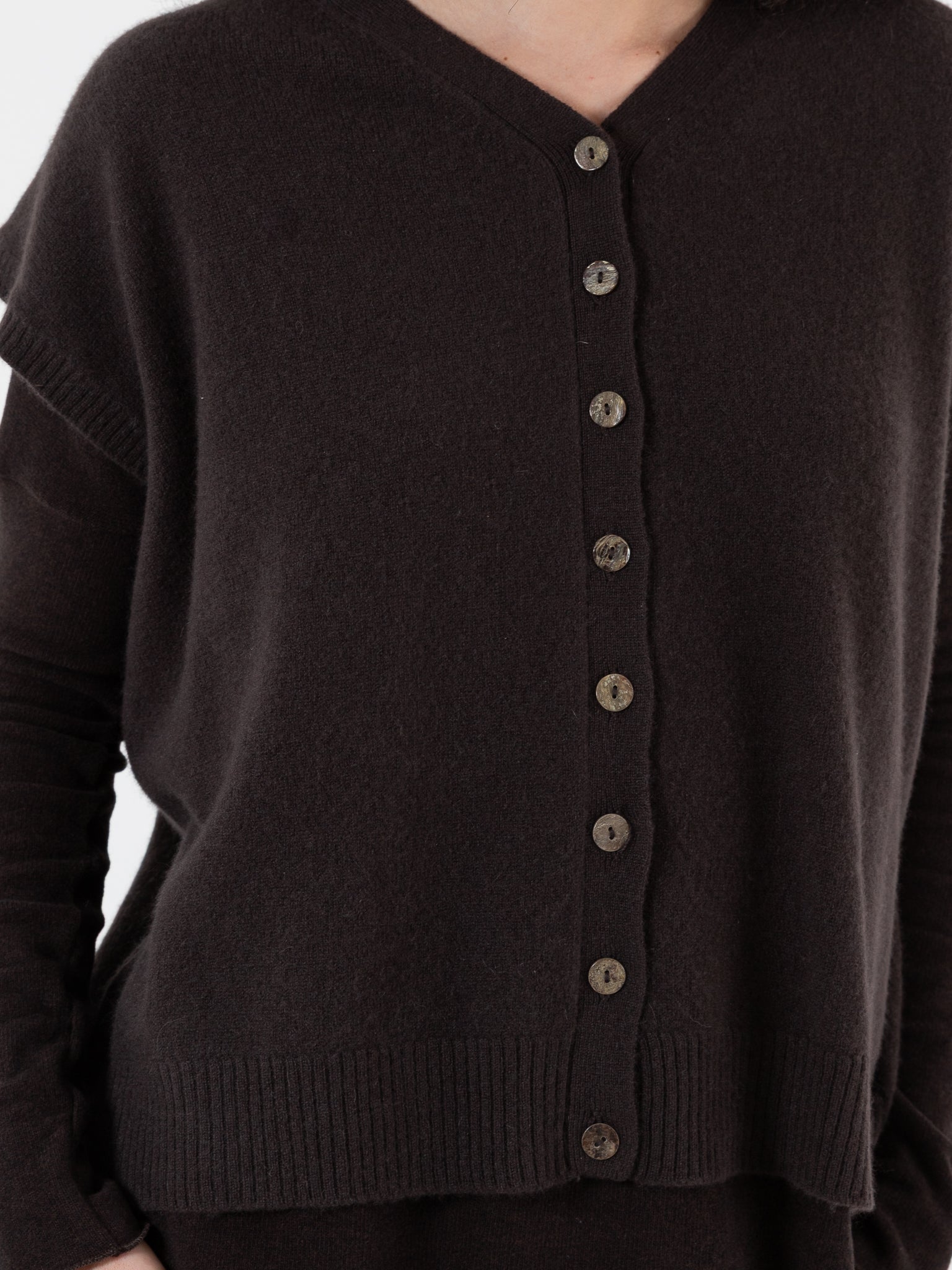 Album Di Famiglia Cashmere Open Vest in Chocolate - ALBUM DI FAMIGLIA at Worthwhile - shop VEST