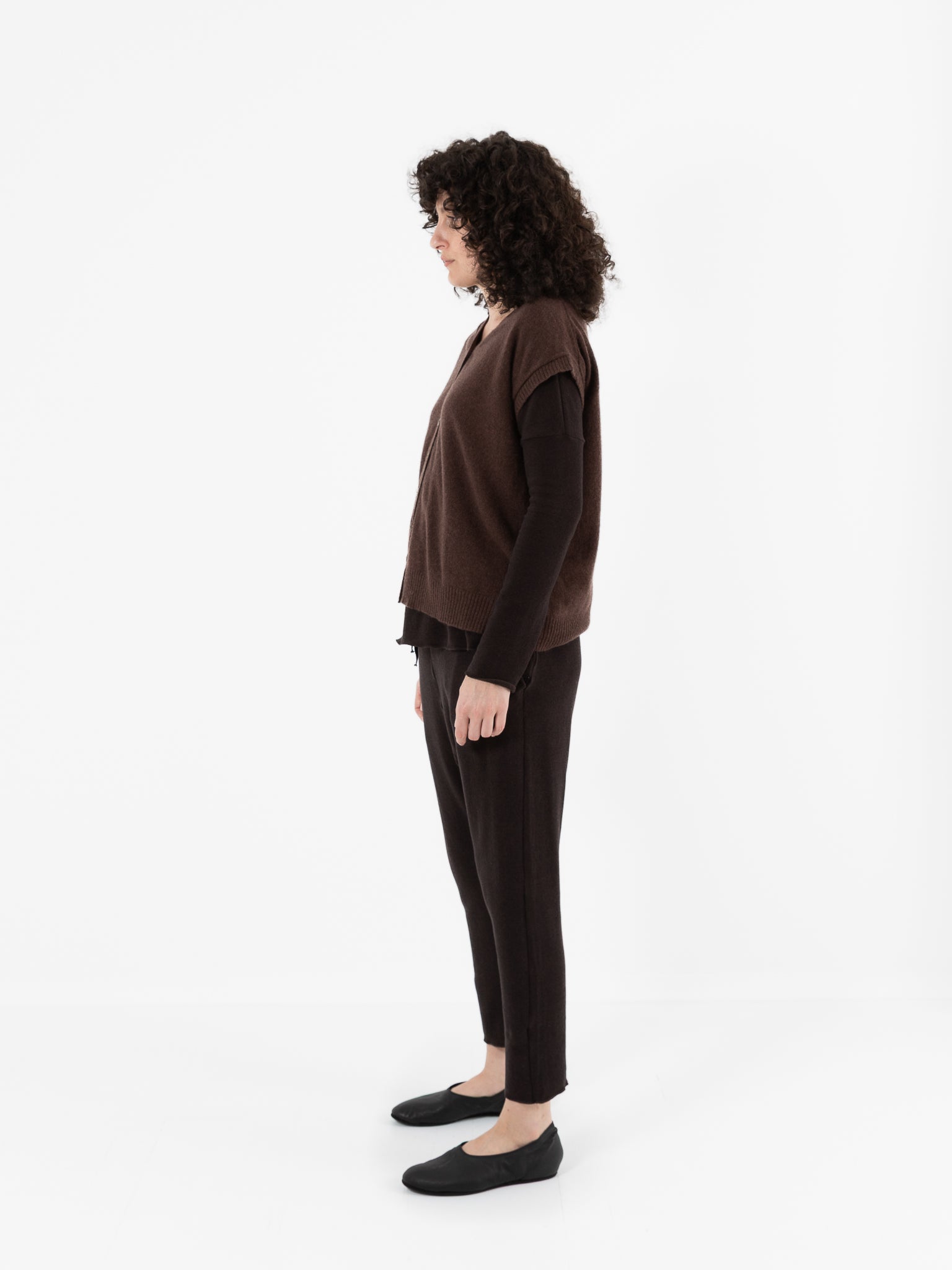 Album Di Famiglia Cashmere Open Vest in Chestnut - ALBUM DI FAMIGLIA at Worthwhile - shop VEST