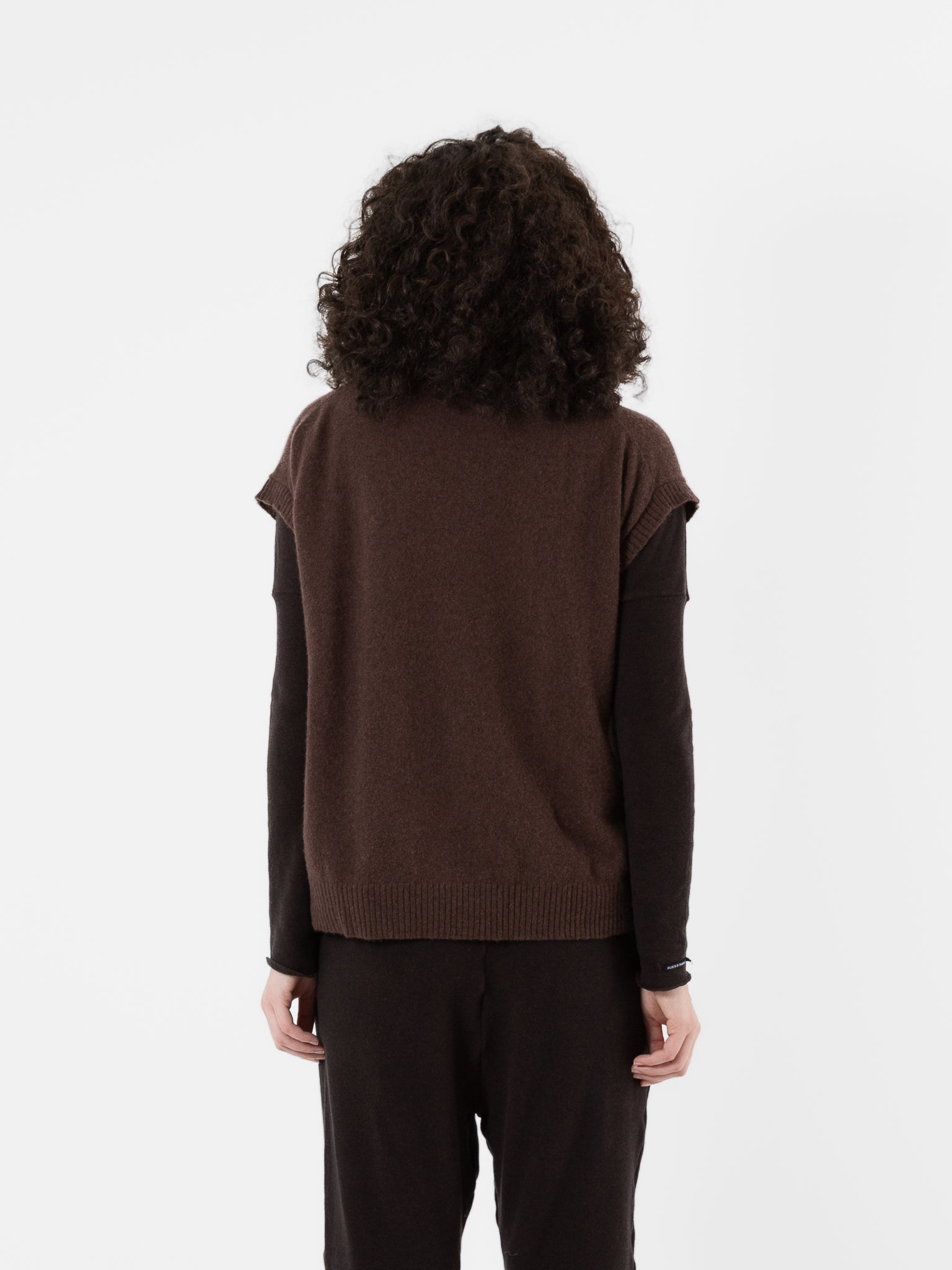 Album Di Famiglia Cashmere Open Vest in Chestnut - ALBUM DI FAMIGLIA at Worthwhile - shop VEST