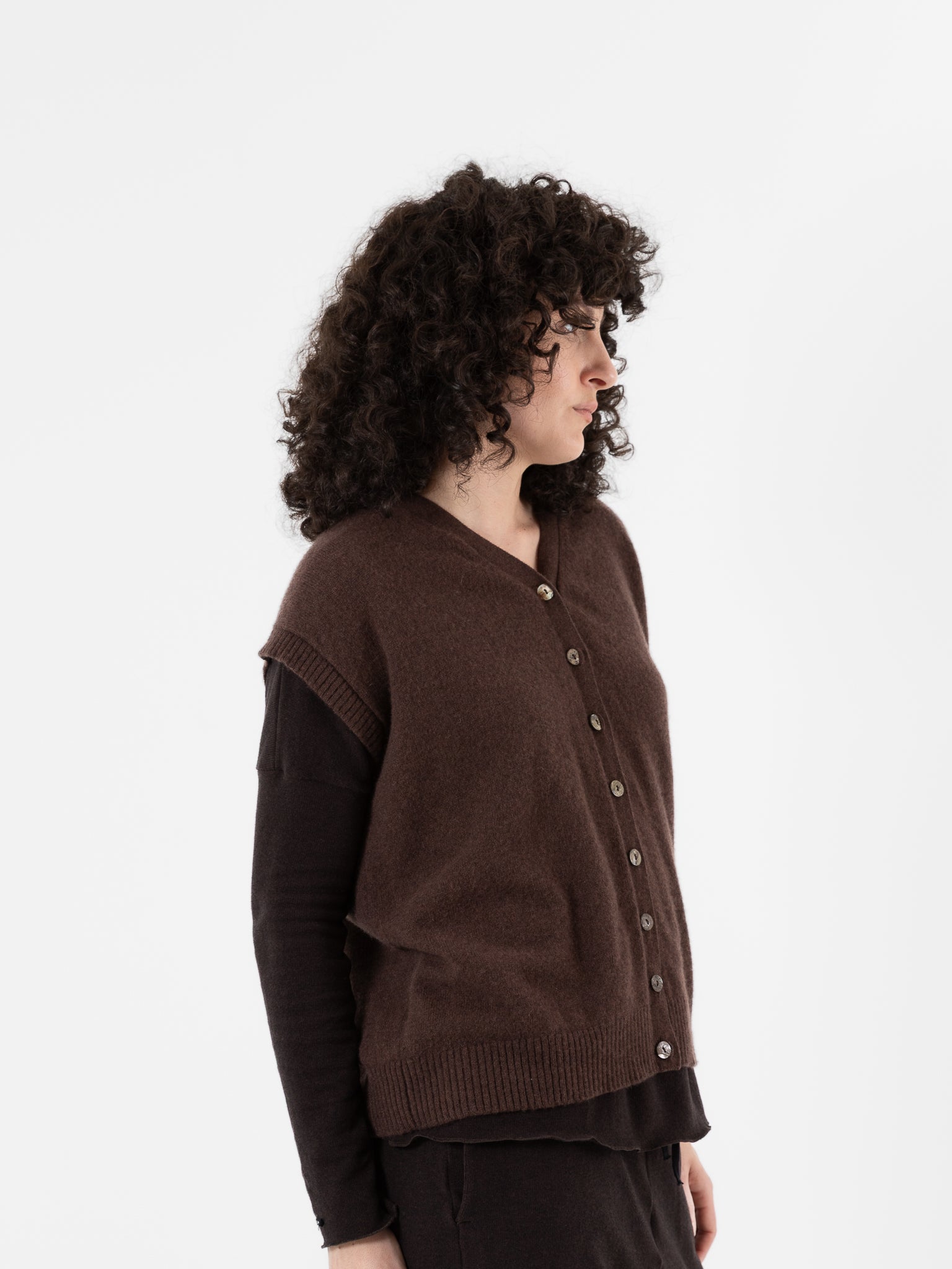 Album Di Famiglia Cashmere Open Vest in Chestnut - ALBUM DI FAMIGLIA at Worthwhile - shop VEST