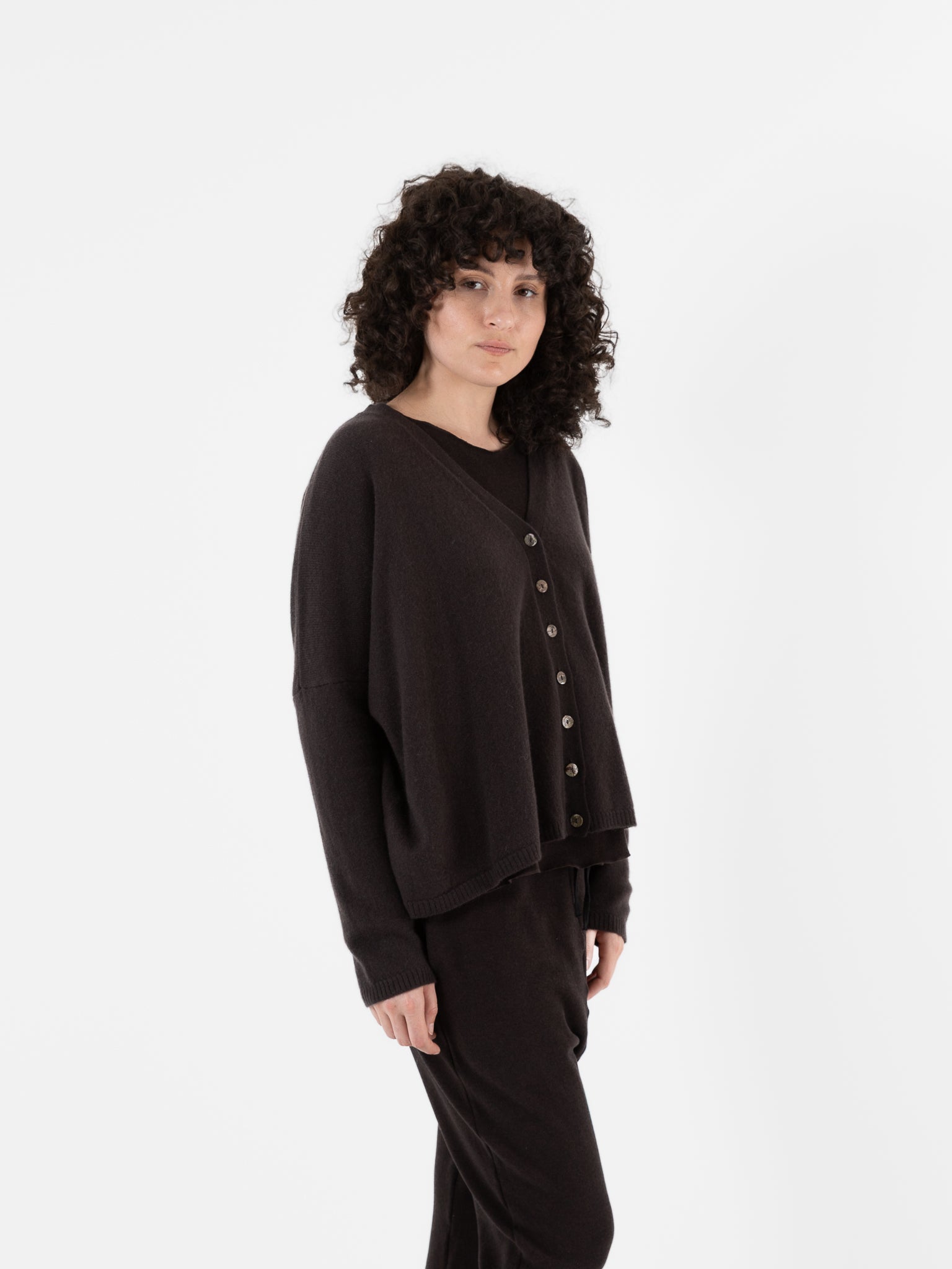 Album Di Famiglia Cashmere Cardigan In Chocolate - ALBUM DI FAMIGLIA at Worthwhile - shop CARDIGAN