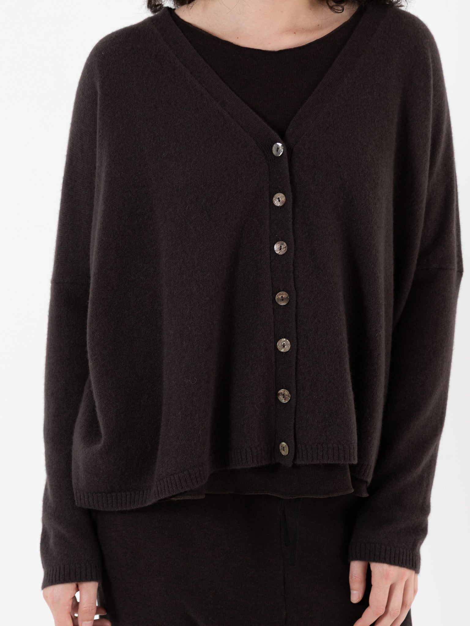Album Di Famiglia Cashmere Cardigan In Chocolate - ALBUM DI FAMIGLIA at Worthwhile - shop CARDIGAN