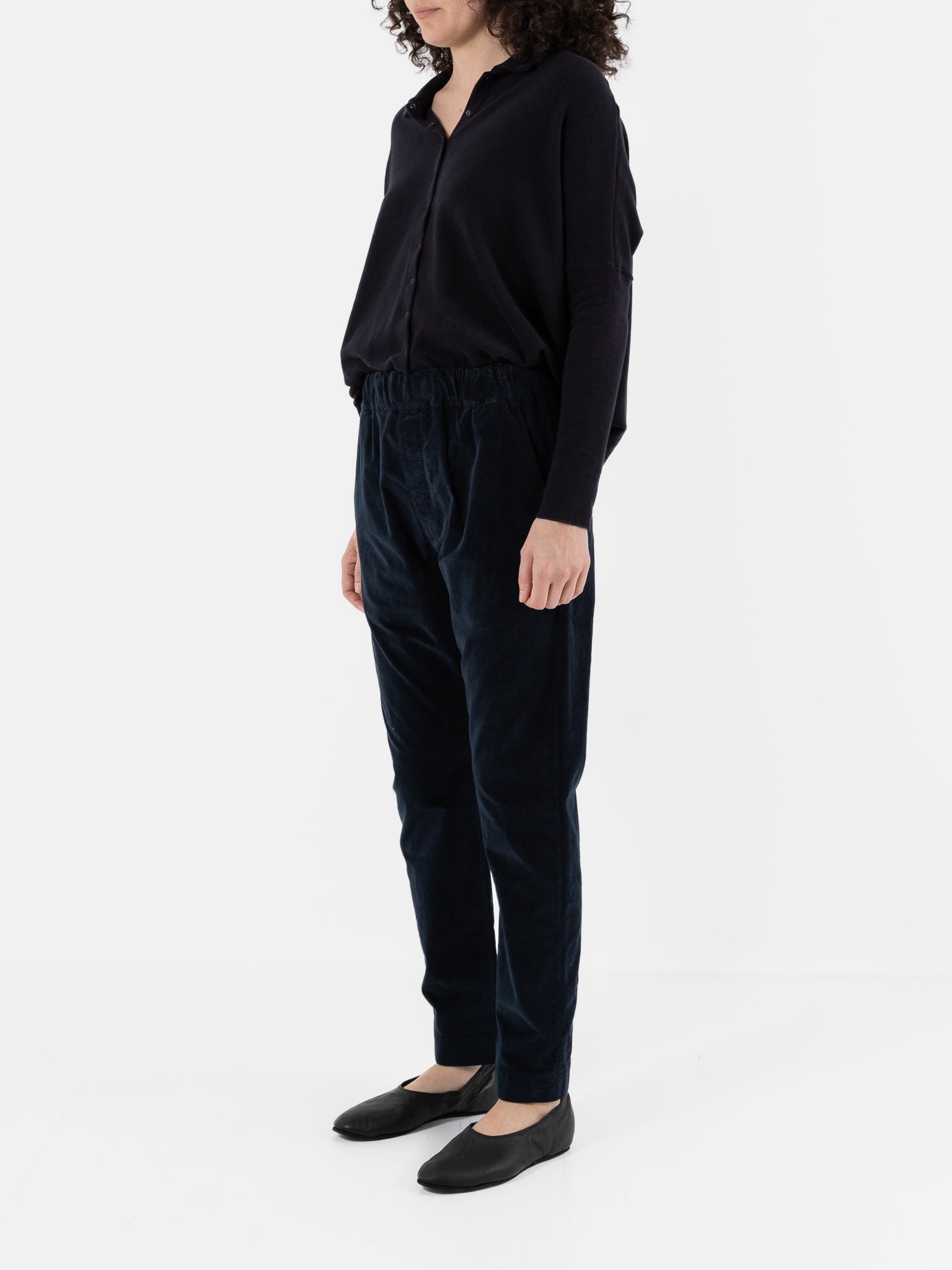 Album Di Famiglia Velvet Slim Trousers in Ink - ALBUM DI FAMIGLIA at Worthwhile - shop PANT