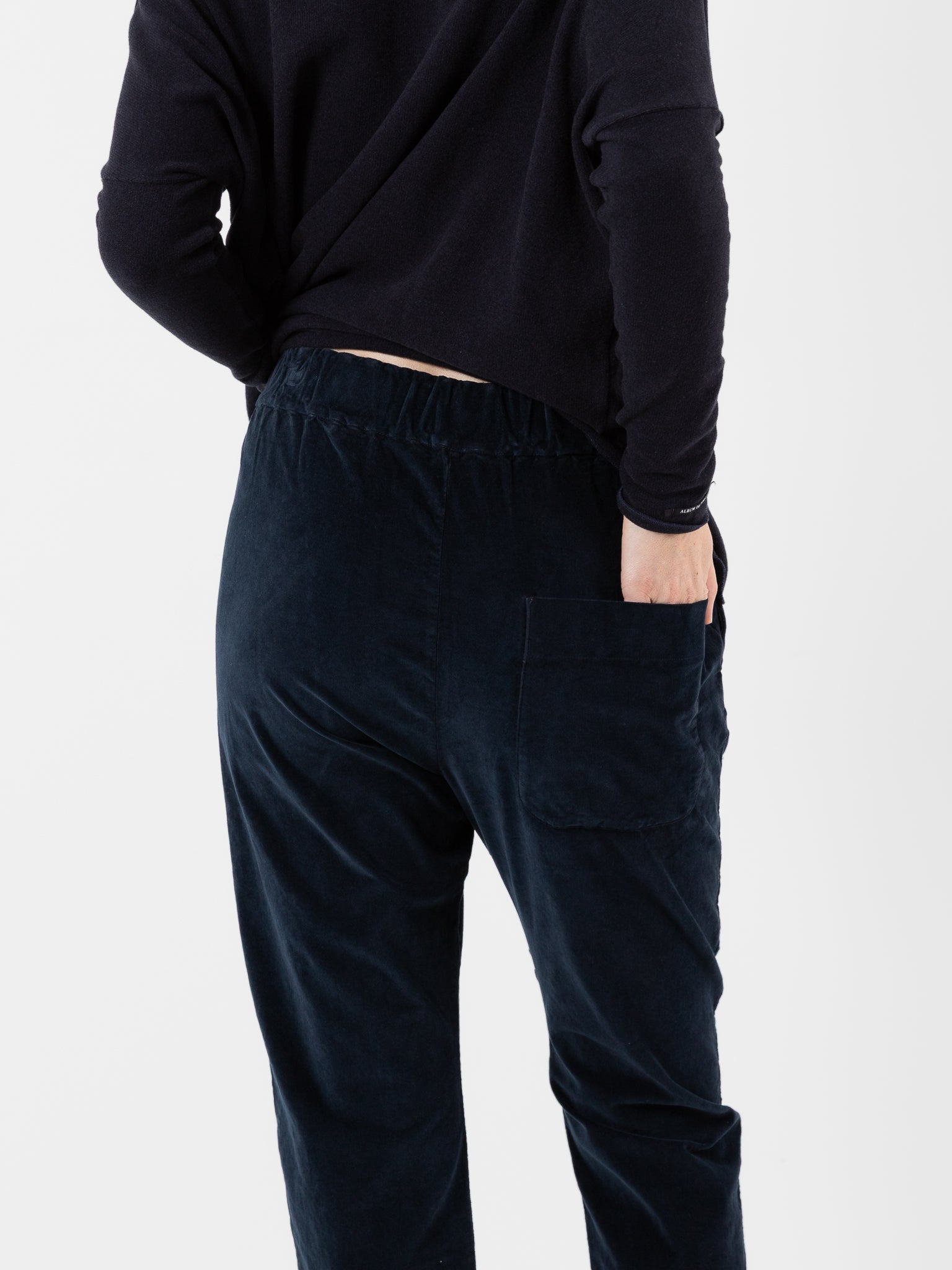 Album Di Famiglia Velvet Slim Trousers in Ink - ALBUM DI FAMIGLIA at Worthwhile - shop PANT