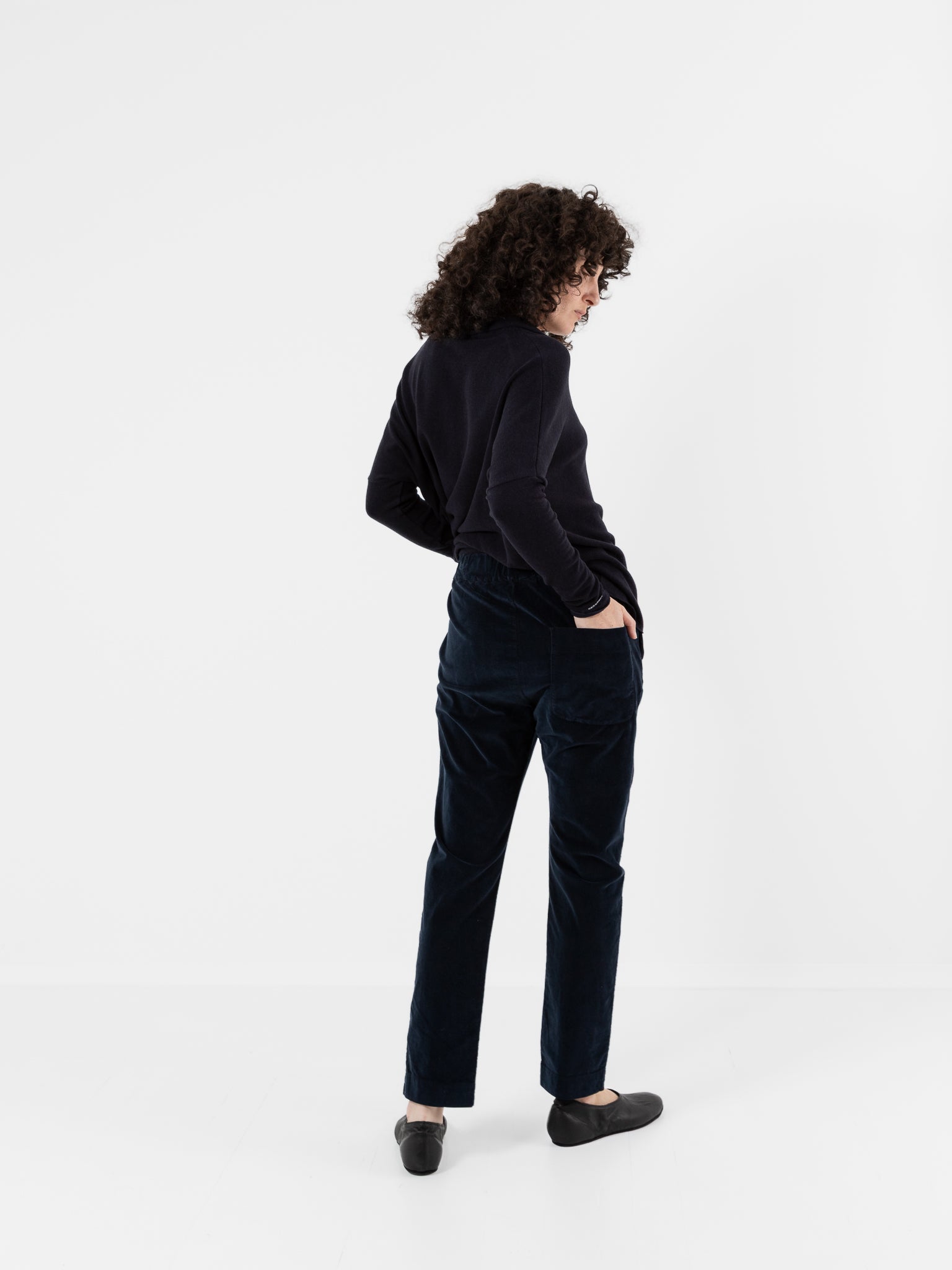 Album Di Famiglia Velvet Slim Trousers in Ink - ALBUM DI FAMIGLIA at Worthwhile - shop PANT