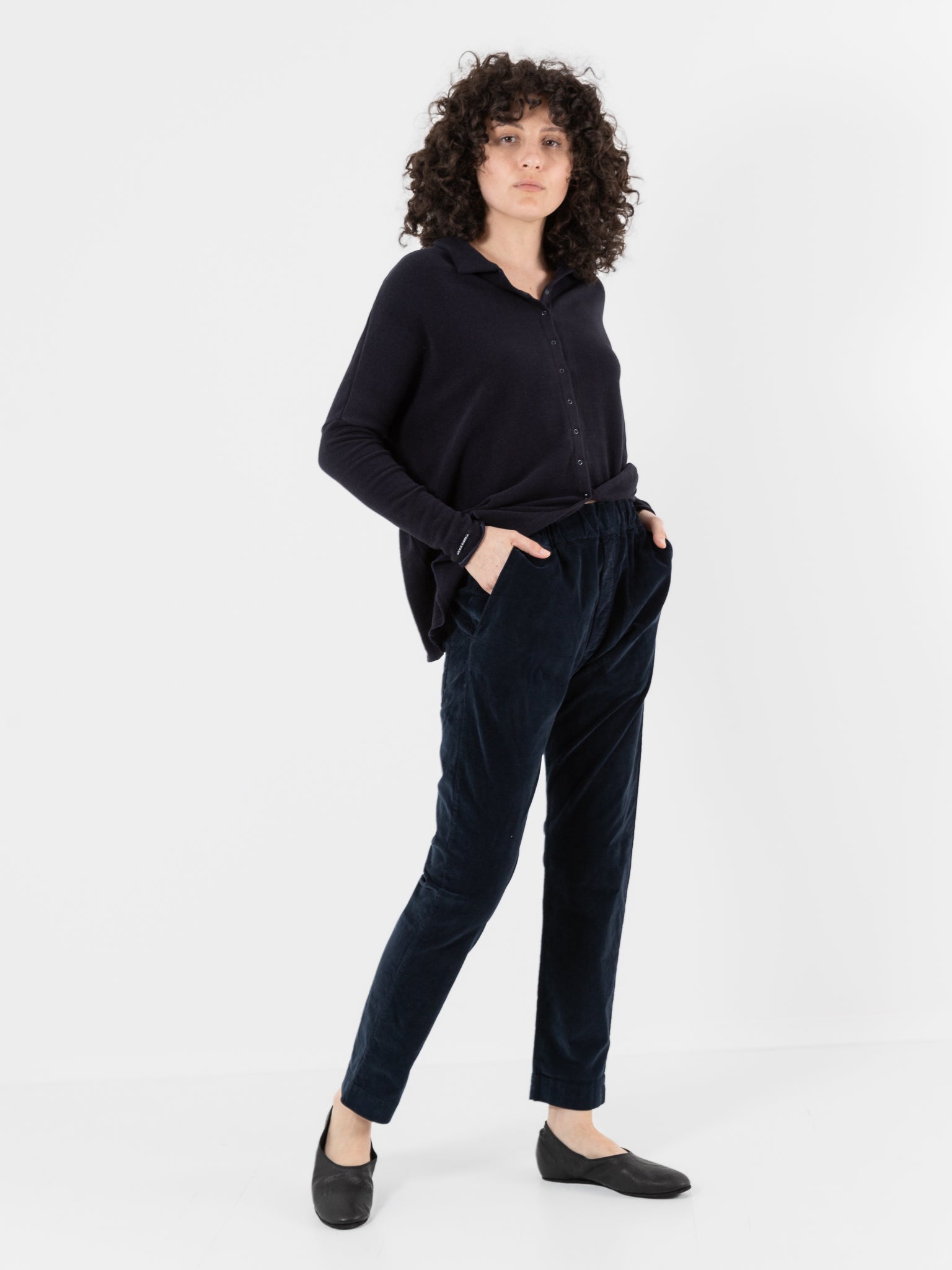 Album Di Famiglia Velvet Slim Trousers in Ink - ALBUM DI FAMIGLIA at Worthwhile - shop PANT