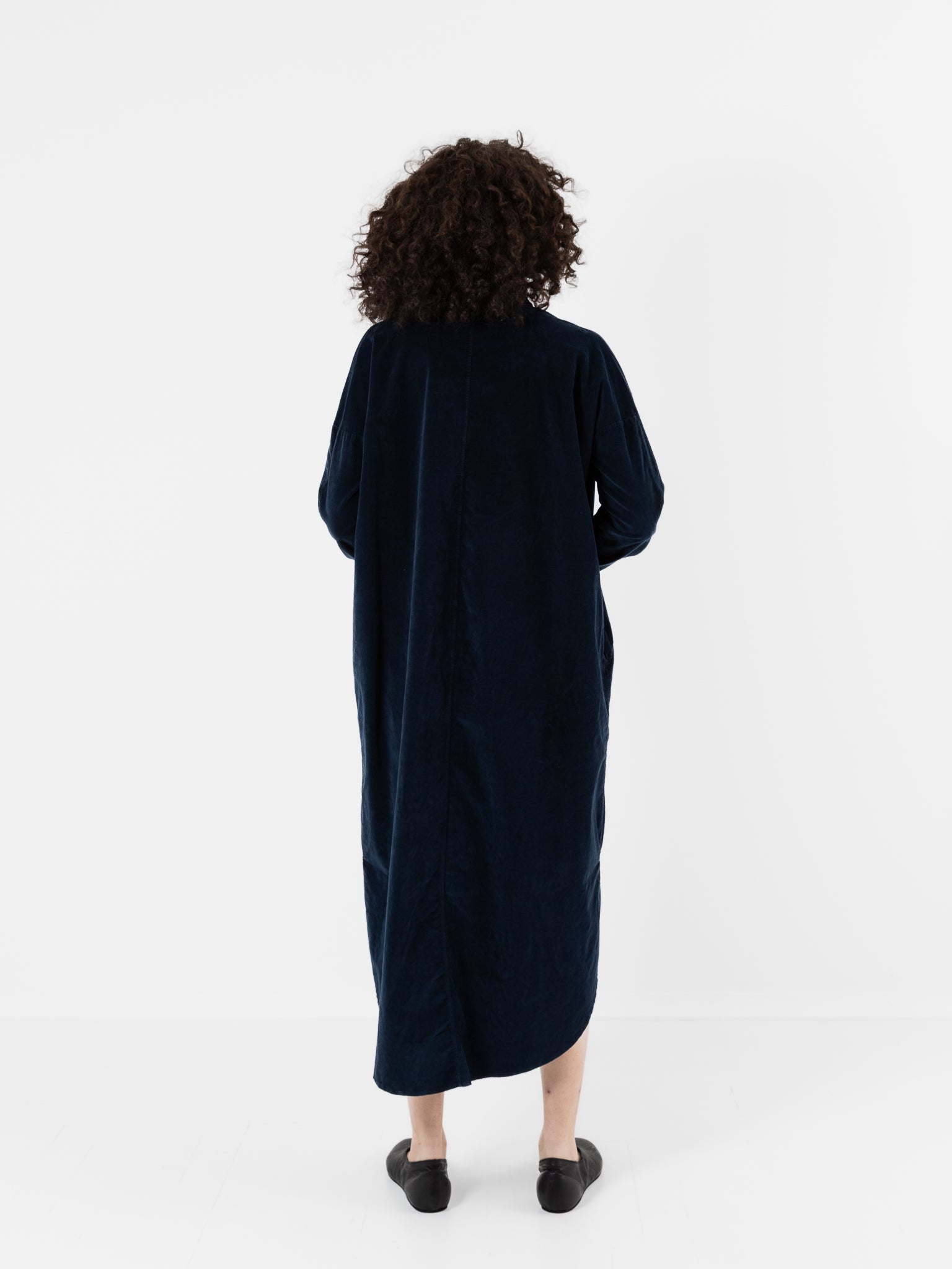Album Di Famiglia Velvet Long Shirt Dress in Ink - ALBUM DI FAMIGLIA at Worthwhile - shop DRESS