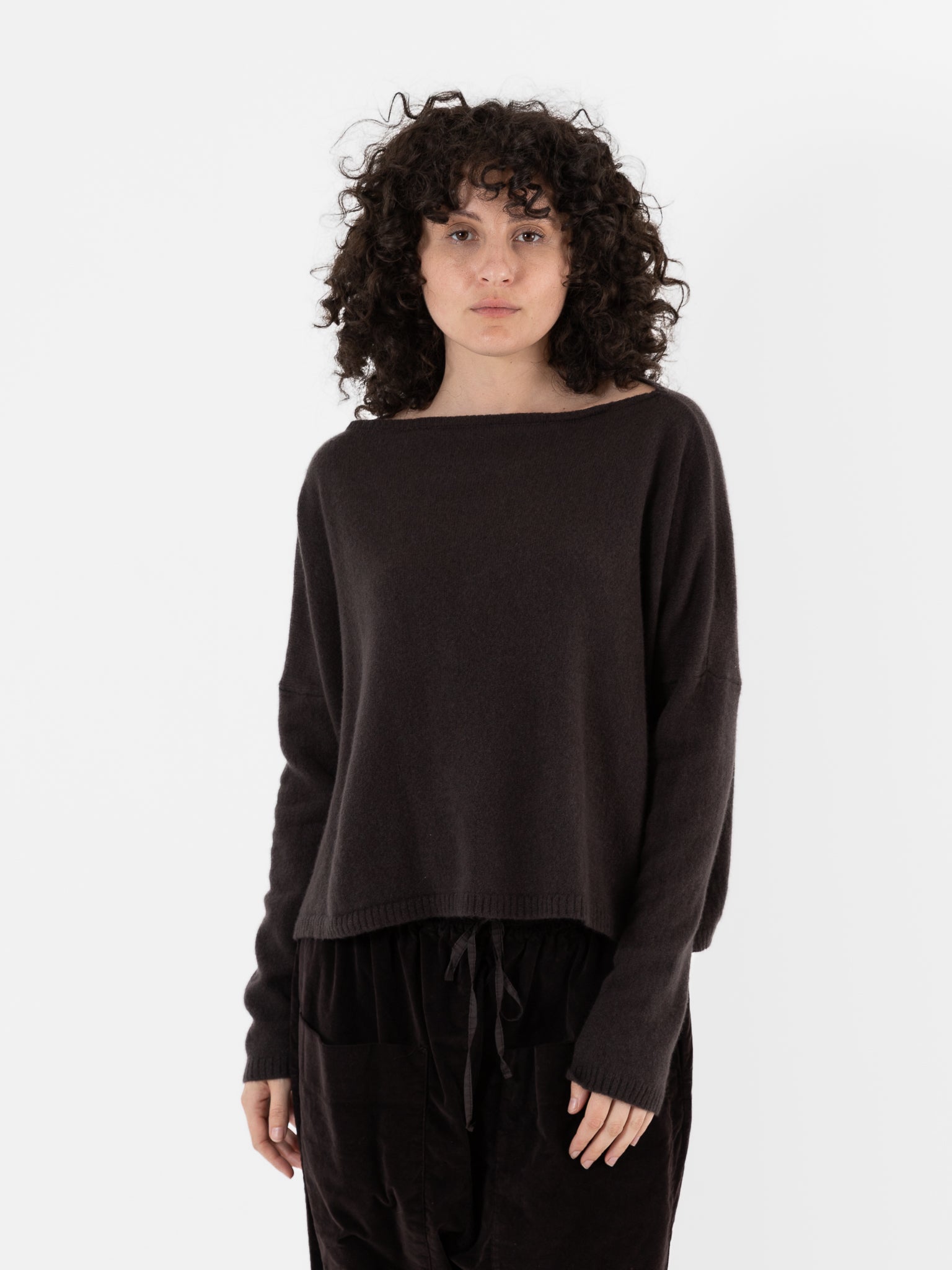 Album Di Famiglia Cashmere Boatneck Sweater in Chocolate - ALBUM DI FAMIGLIA at Worthwhile - shop SWEATER