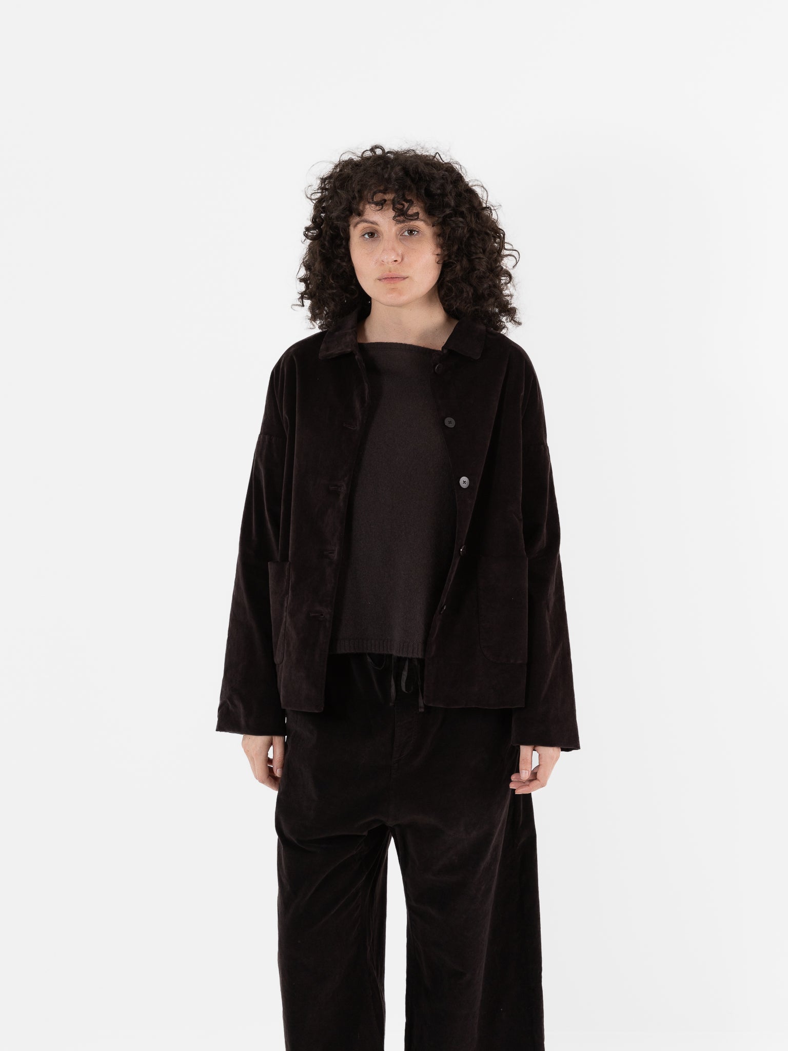 Album Di Famiglia Velvet Loose Blazer in Chocolate - ALBUM DI FAMIGLIA at Worthwhile - shop JACKET