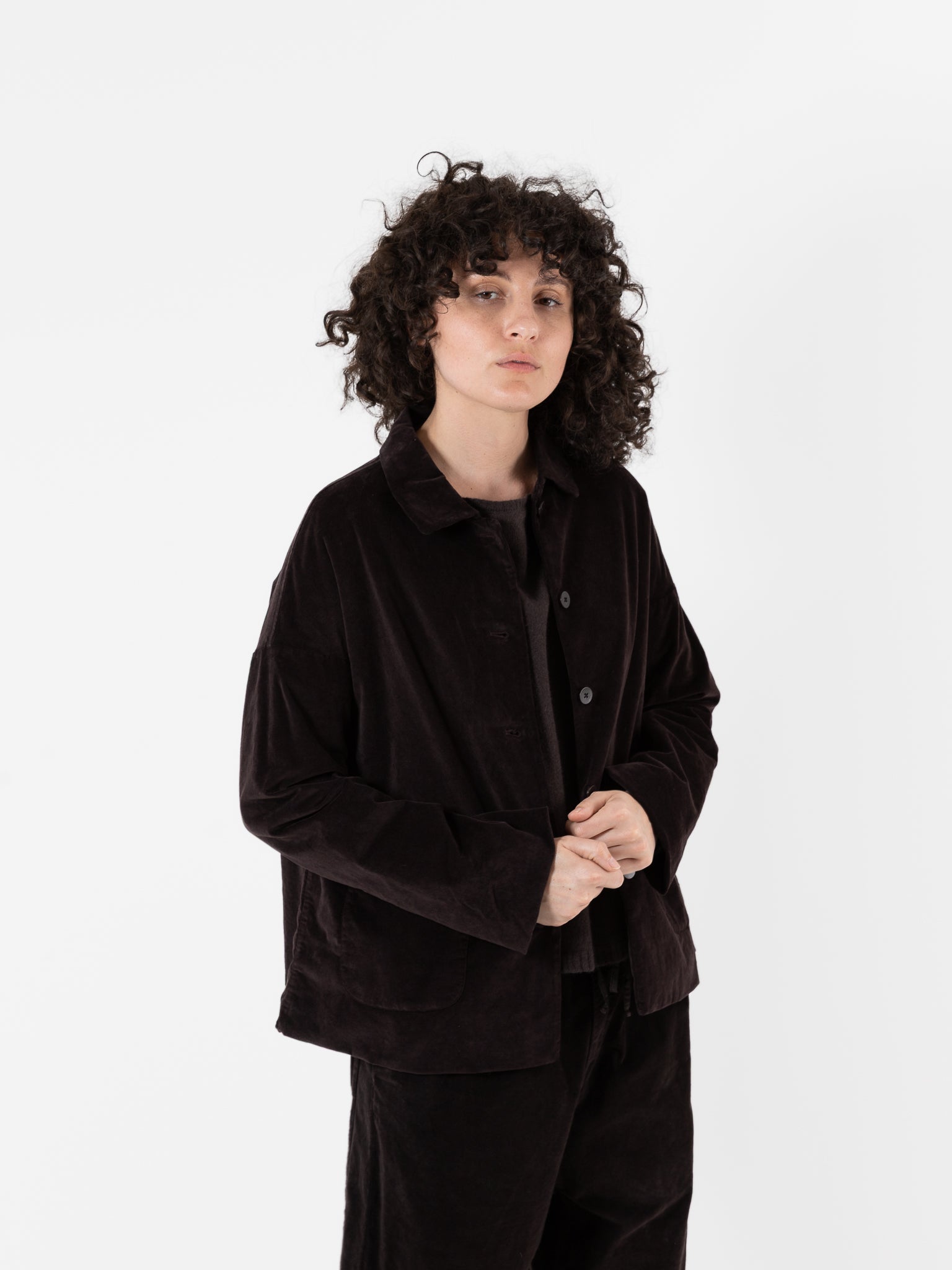 Album Di Famiglia Velvet Loose Blazer in Chocolate - ALBUM DI FAMIGLIA at Worthwhile - shop JACKET