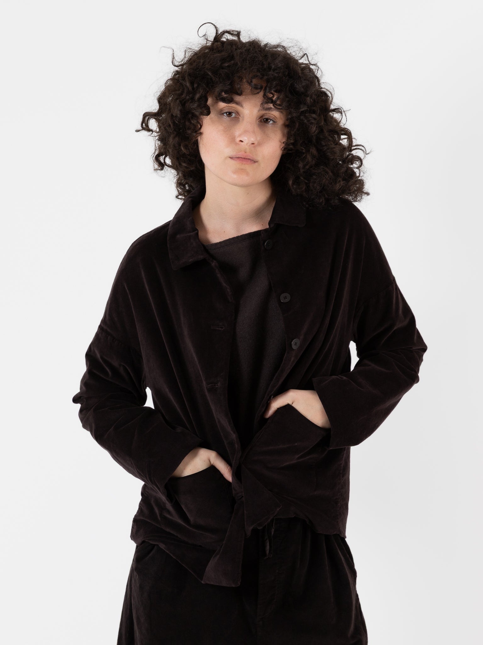 Album Di Famiglia Velvet Loose Blazer in Chocolate - ALBUM DI FAMIGLIA at Worthwhile - shop JACKET