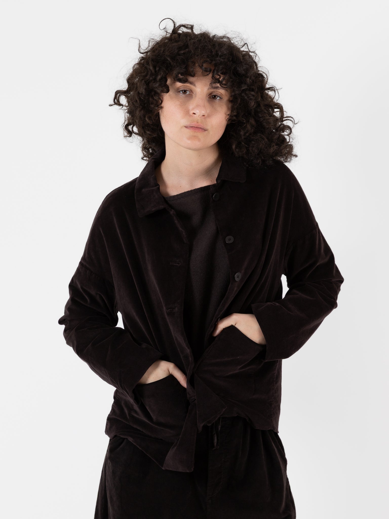 Album Di Famiglia Velvet Loose Blazer in Chocolate - ALBUM DI FAMIGLIA at Worthwhile - shop JACKET