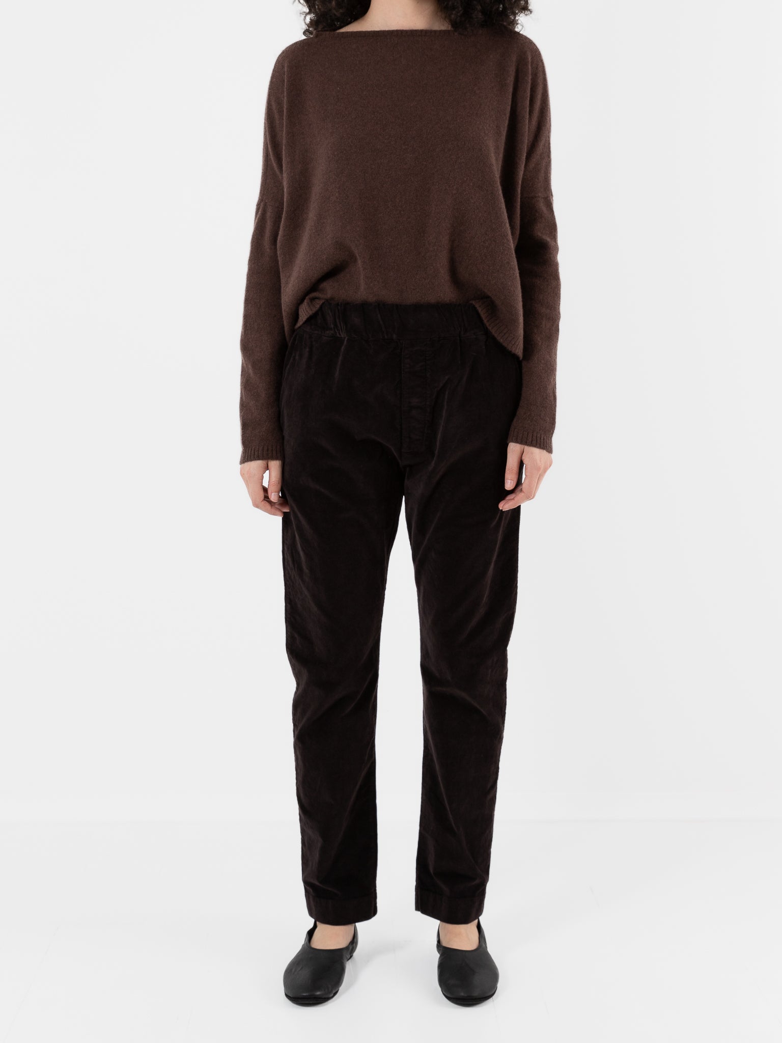 Album Di Famiglia Velvet Slim Trousers in Chocolate - ALBUM DI FAMIGLIA at Worthwhile - shop PANT